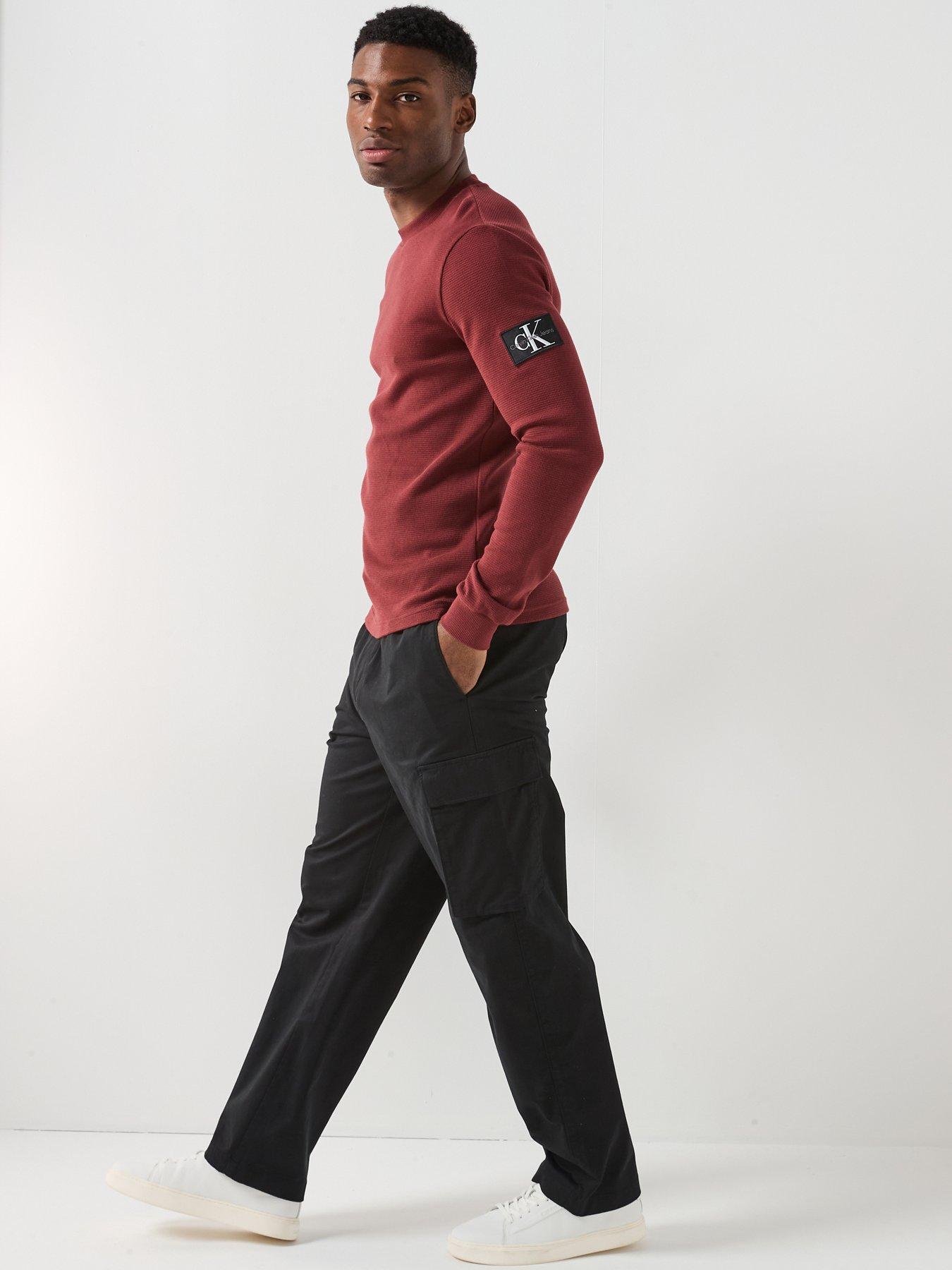  image of calvin-klein-jeans-cotton-pull-on-straight-cargo-pants-black