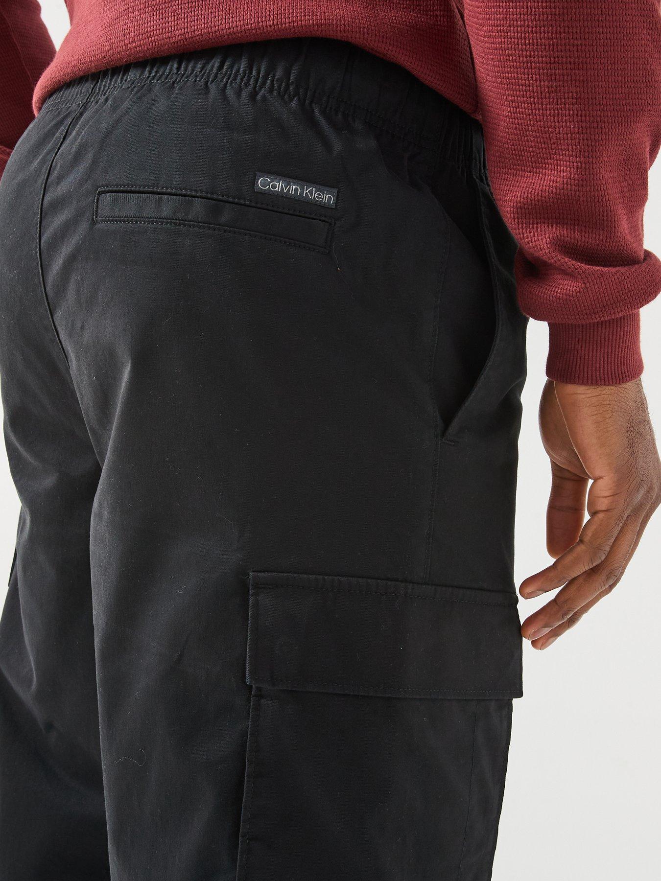  image of calvin-klein-jeans-cotton-pull-on-straight-cargo-pants-black