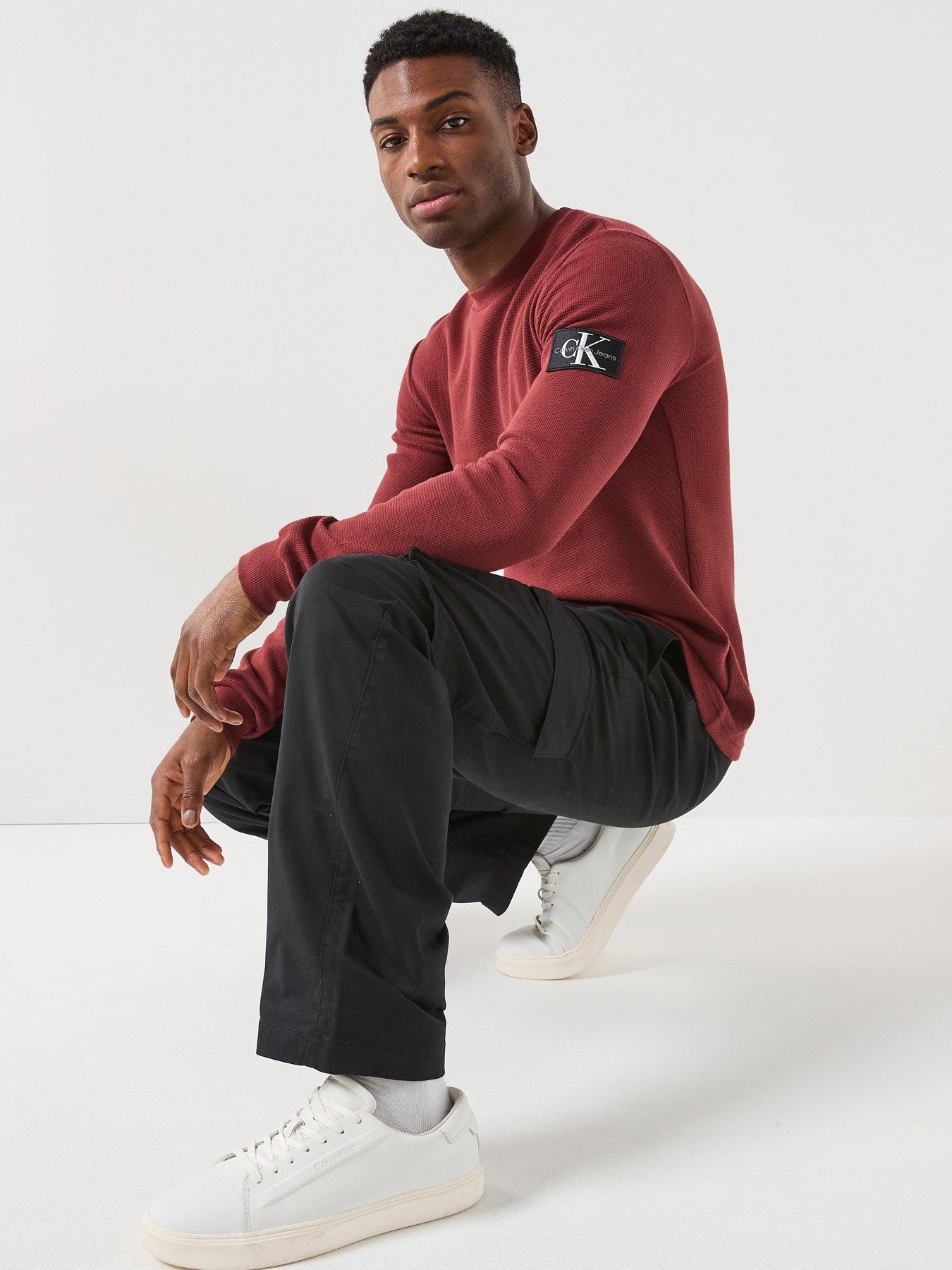  image of calvin-klein-jeans-cotton-pull-on-straight-cargo-pants-black