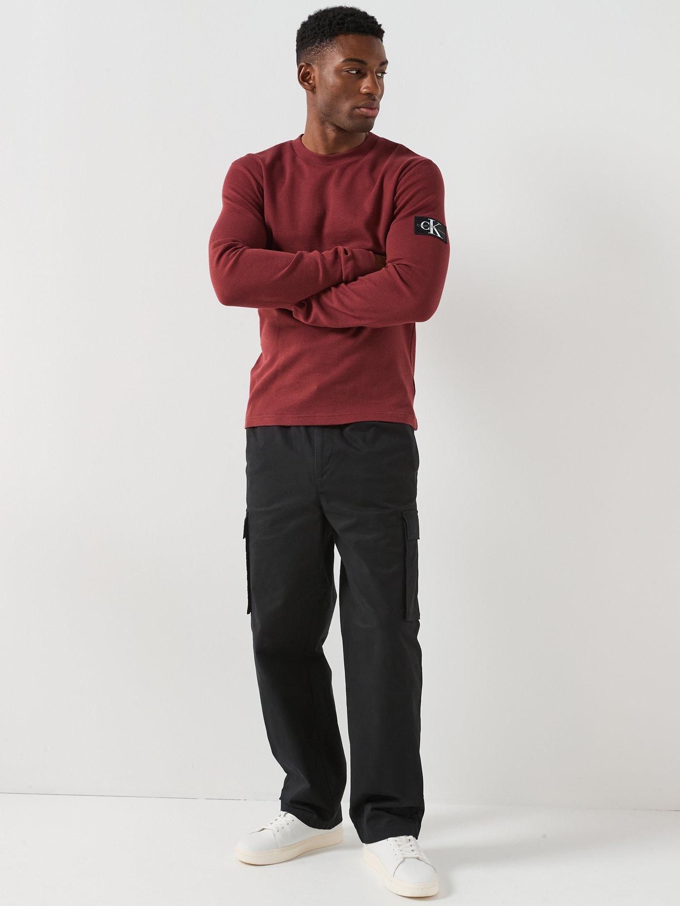  image of calvin-klein-jeans-cotton-pull-on-straight-cargo-pants-black