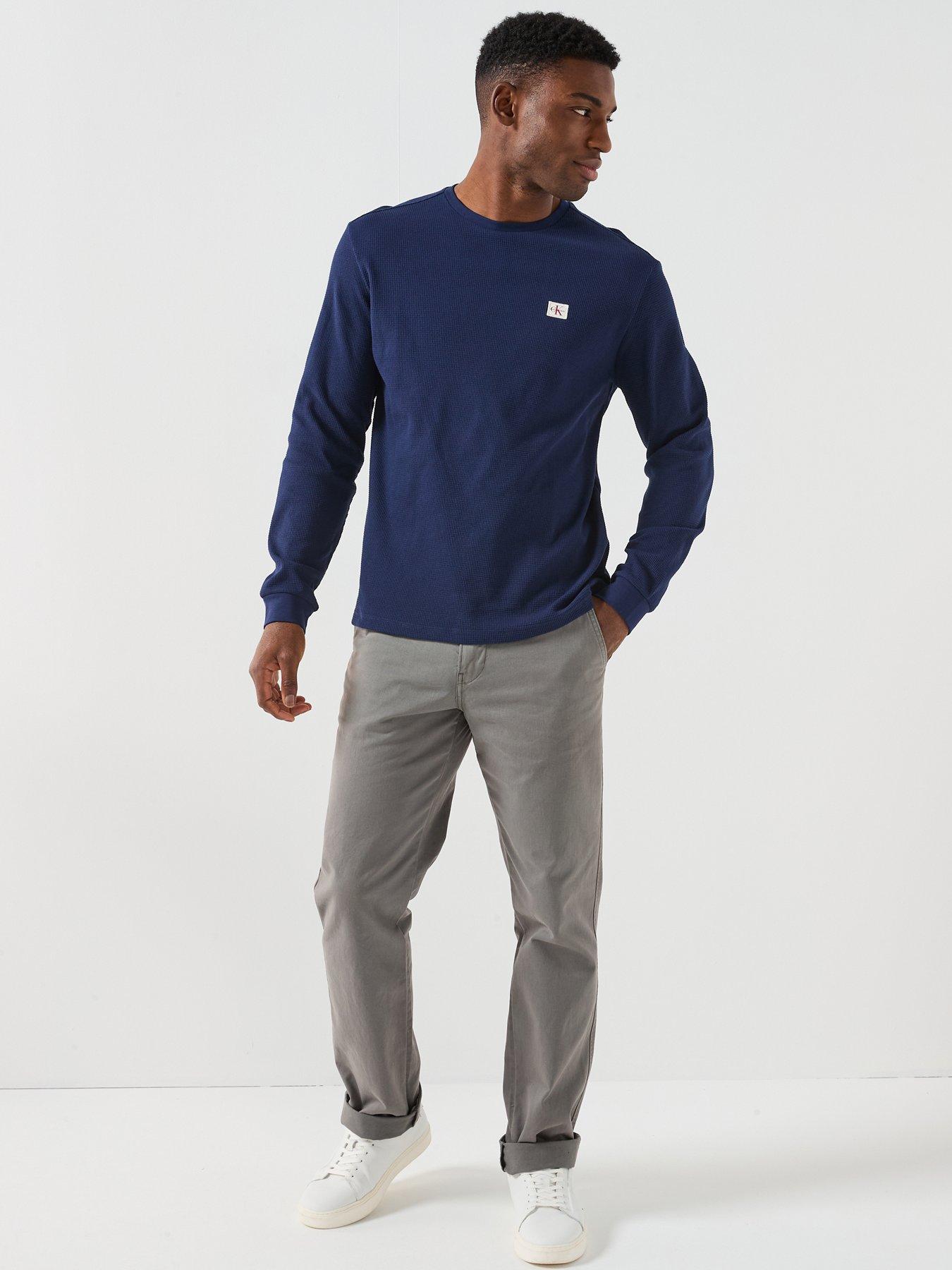  image of calvin-klein-jeans-long-sleeve-waffle-badge-t-shirt-navy