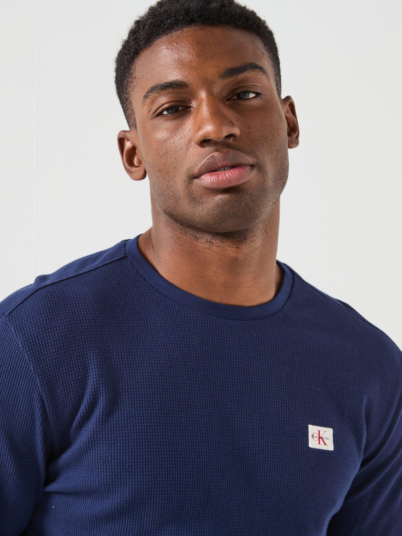  image of calvin-klein-jeans-long-sleeve-waffle-badge-t-shirt-navy