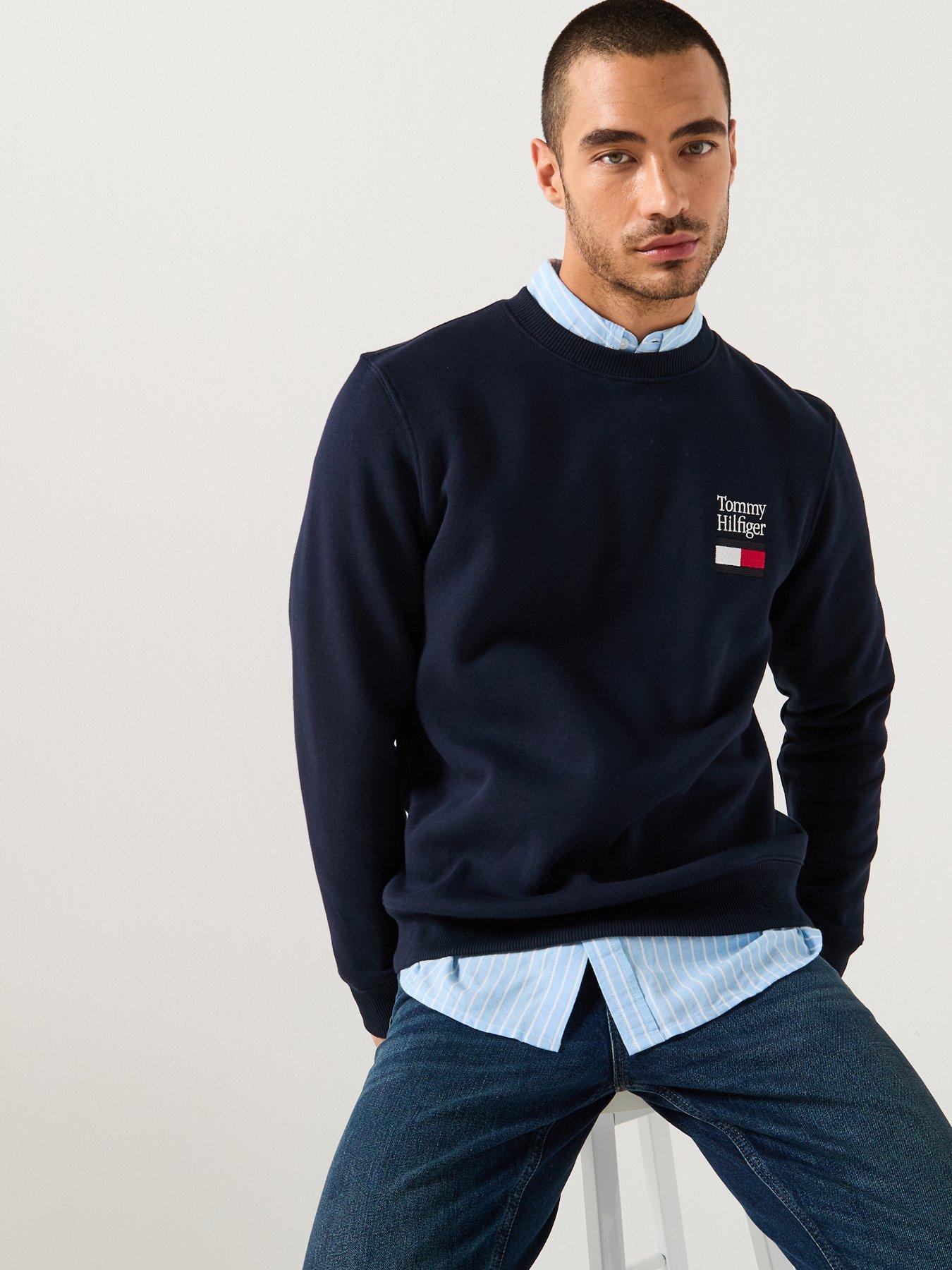 Image 1 of 5 of Tommy Hilfiger Embroidered Small Flag Crew Sweatshirt - Navy
