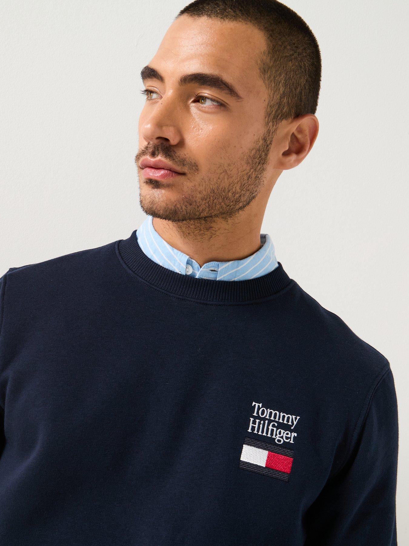 Image 4 of 5 of Tommy Hilfiger Embroidered Small Flag Crew Sweatshirt - Navy