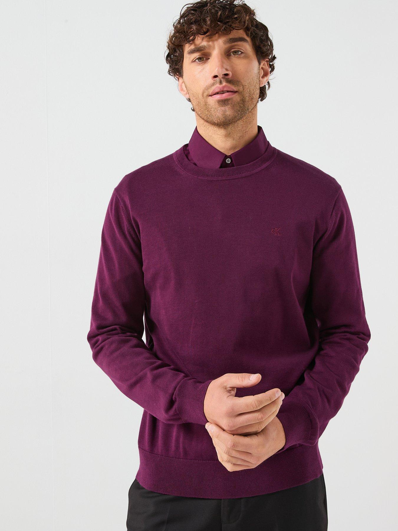 front image of calvin-klein-supima-cotton-crew-neck-knitted-jumper-purple