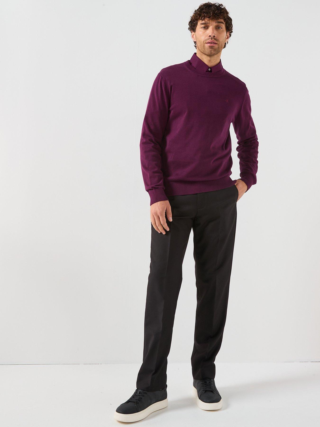  image of calvin-klein-supima-cotton-crew-neck-knitted-jumper-purple