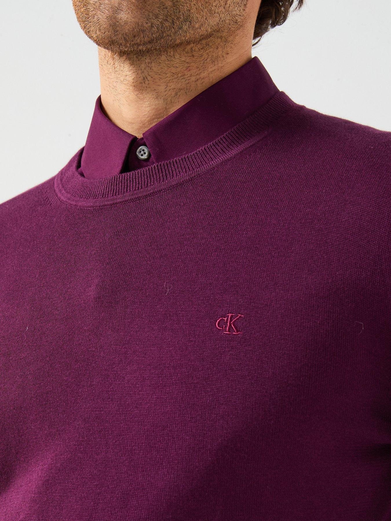  image of calvin-klein-supima-cotton-crew-neck-knitted-jumper-purple