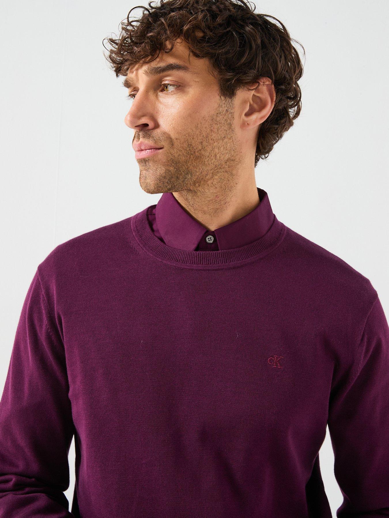  image of calvin-klein-supima-cotton-crew-neck-knitted-jumper-purple