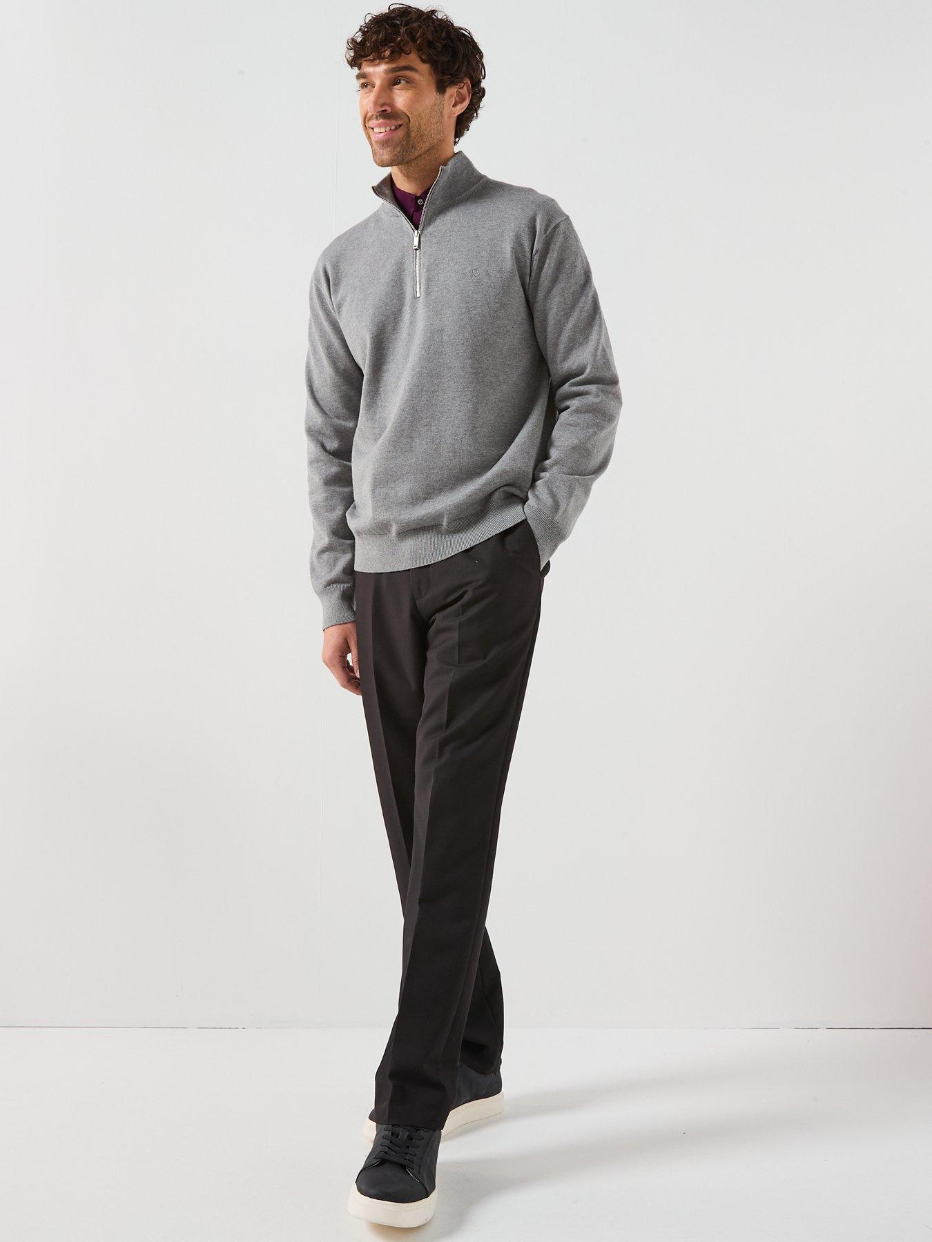  image of calvin-klein-supima-14-zip-knitted-jumper-grey