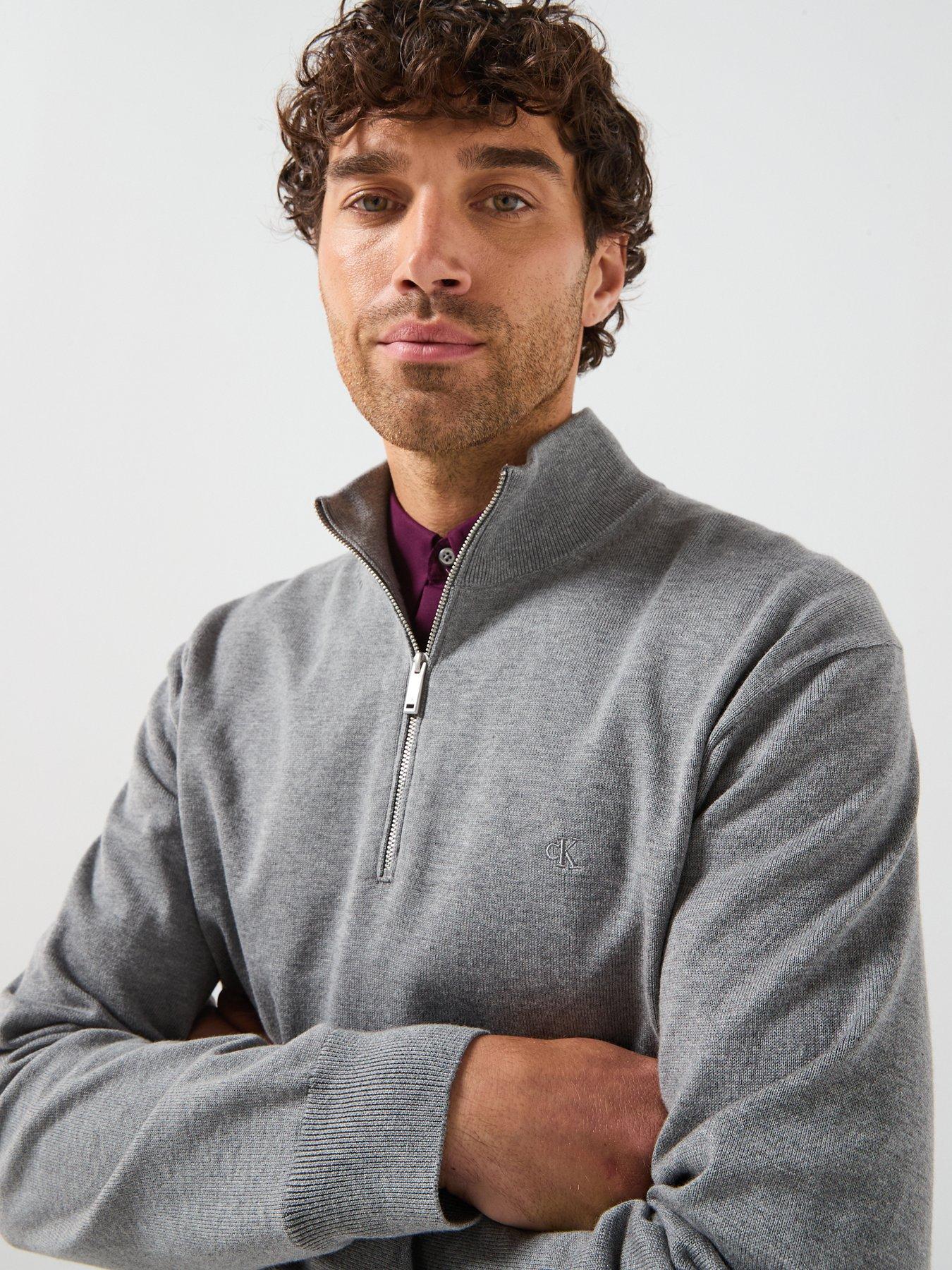  image of calvin-klein-supima-14-zip-knitted-jumper-grey