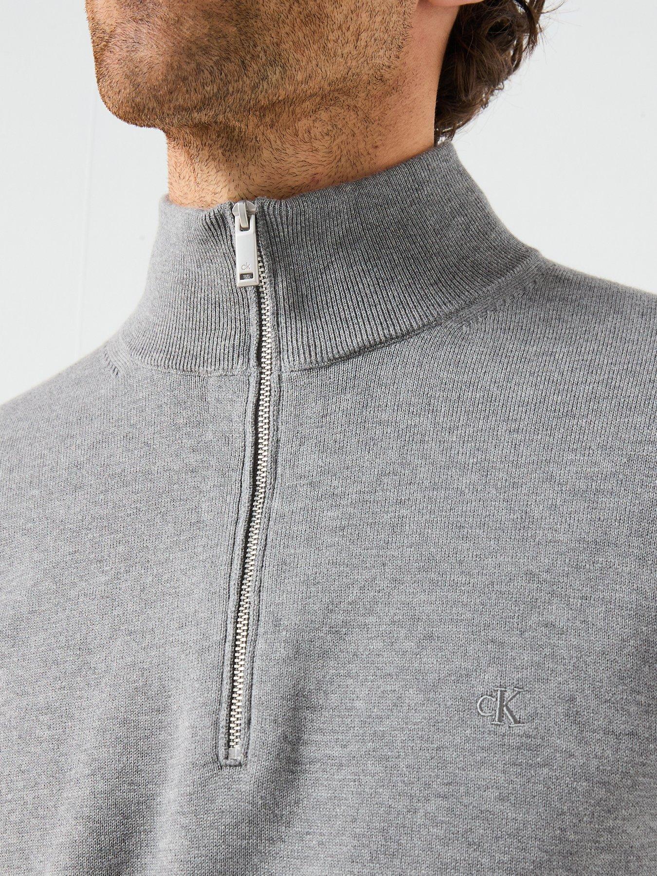  image of calvin-klein-supima-14-zip-knitted-jumper-grey