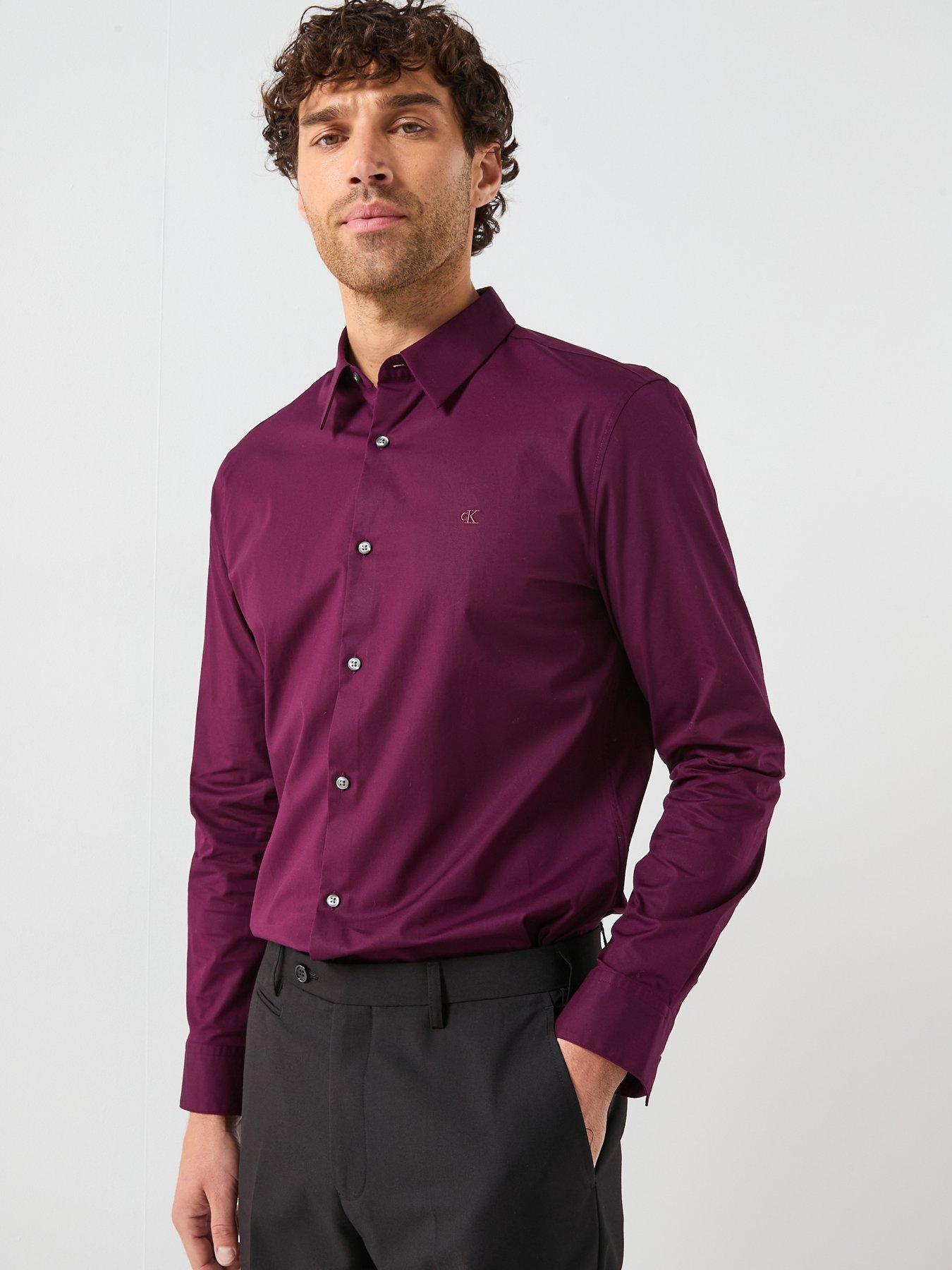  image of calvin-klein-stretch-slim-fit-shirt-purple
