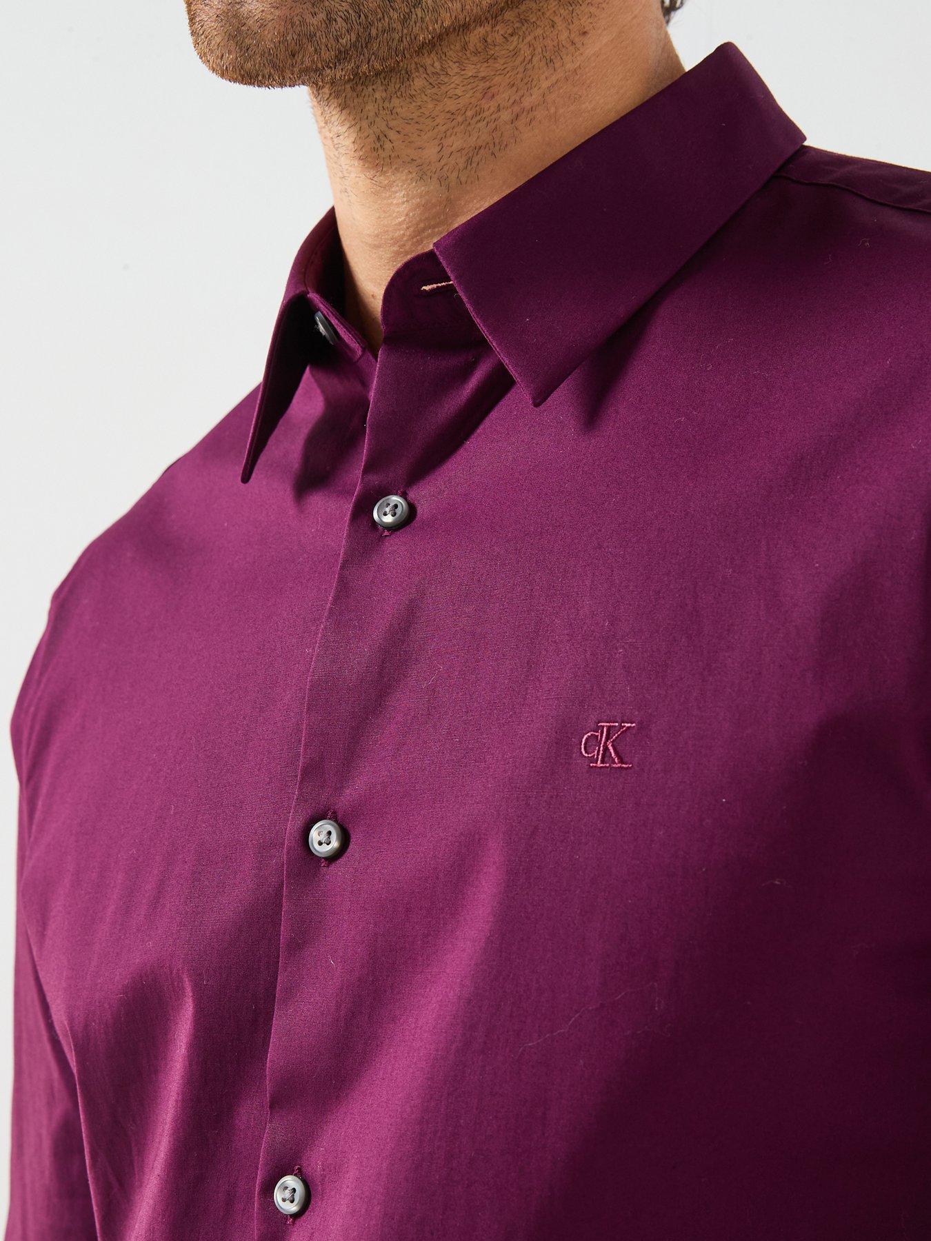  image of calvin-klein-stretch-slim-fit-shirt-purple