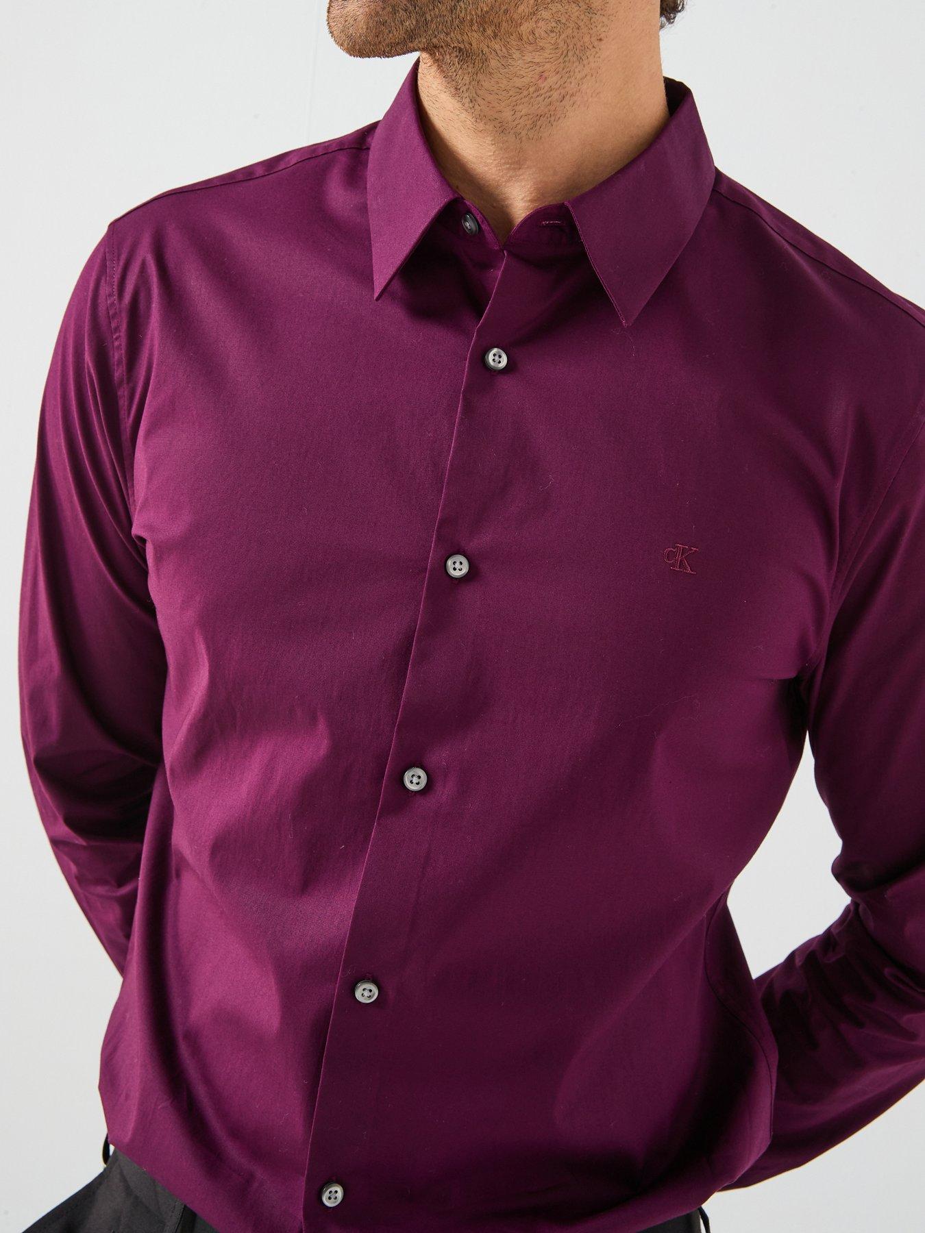  image of calvin-klein-stretch-slim-fit-shirt-purple