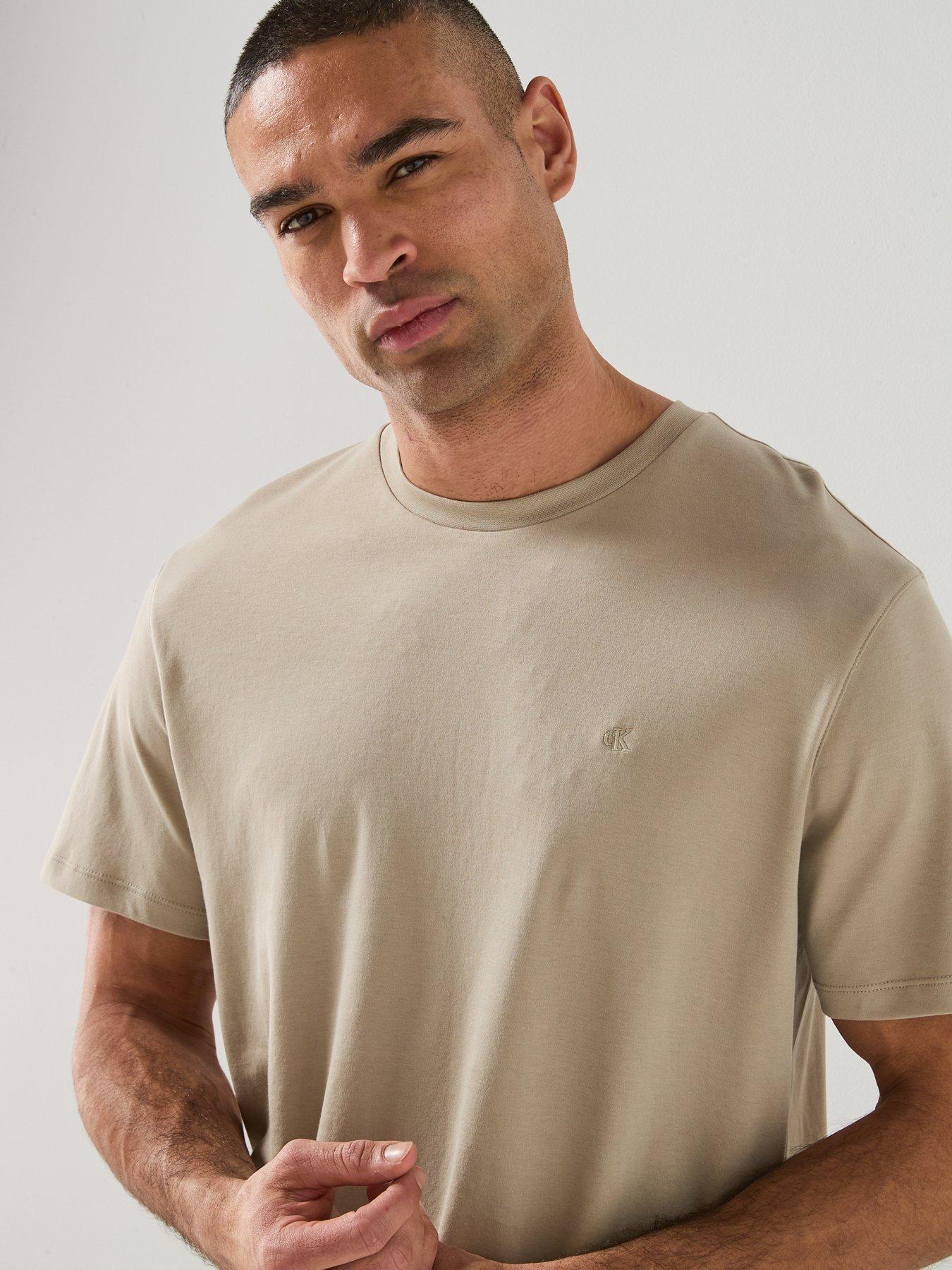 Image 4 of 6 of Calvin Klein Supima Chest Embroidered Logo T-Shirt - Beige