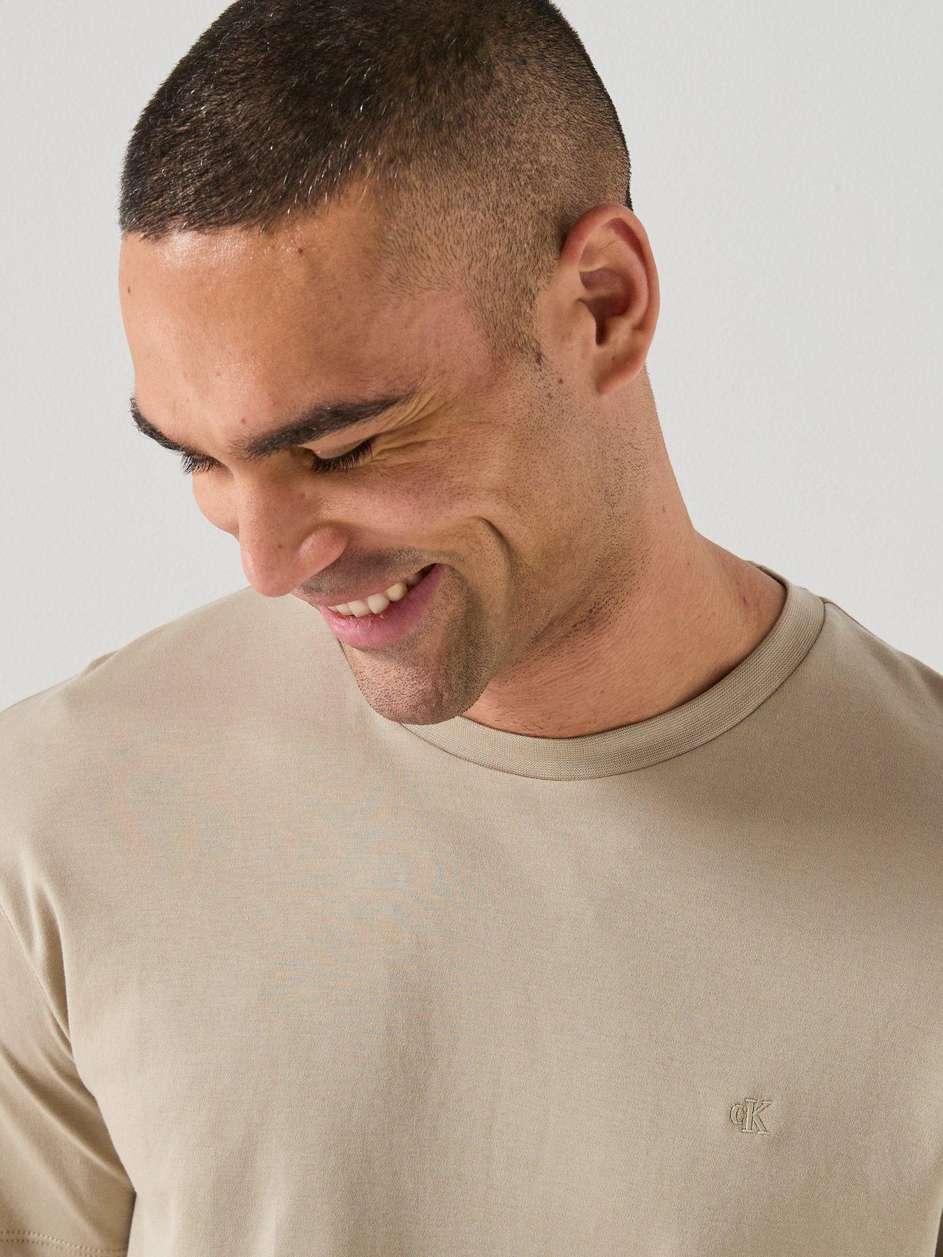 Image 6 of 6 of Calvin Klein Supima Chest Embroidered Logo T-Shirt - Beige