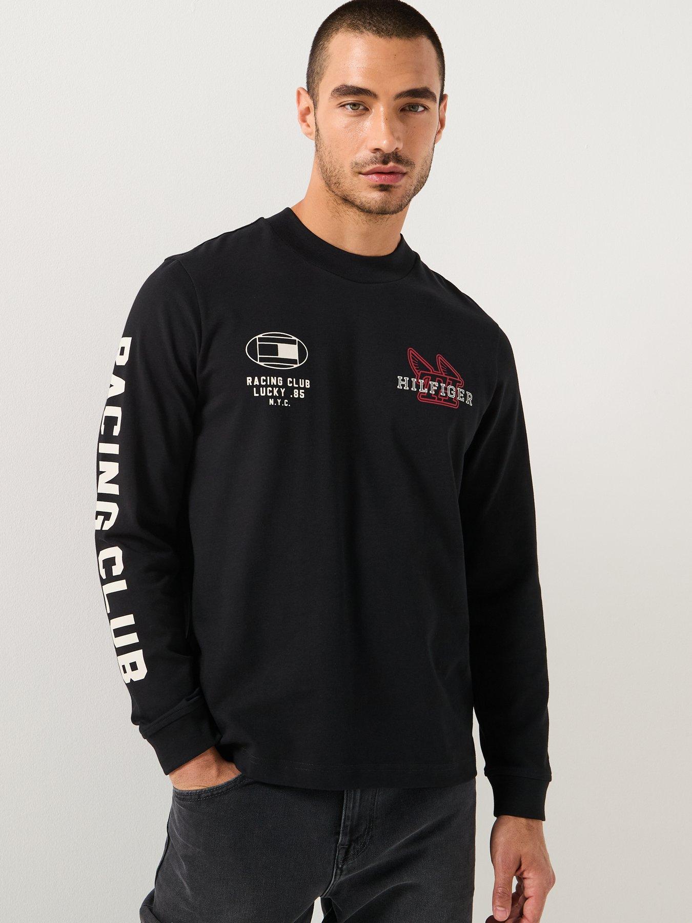 Image 1 of 6 of Tommy Hilfiger Modern Athleisure Printed Long Sleeve T-Shirt - Black