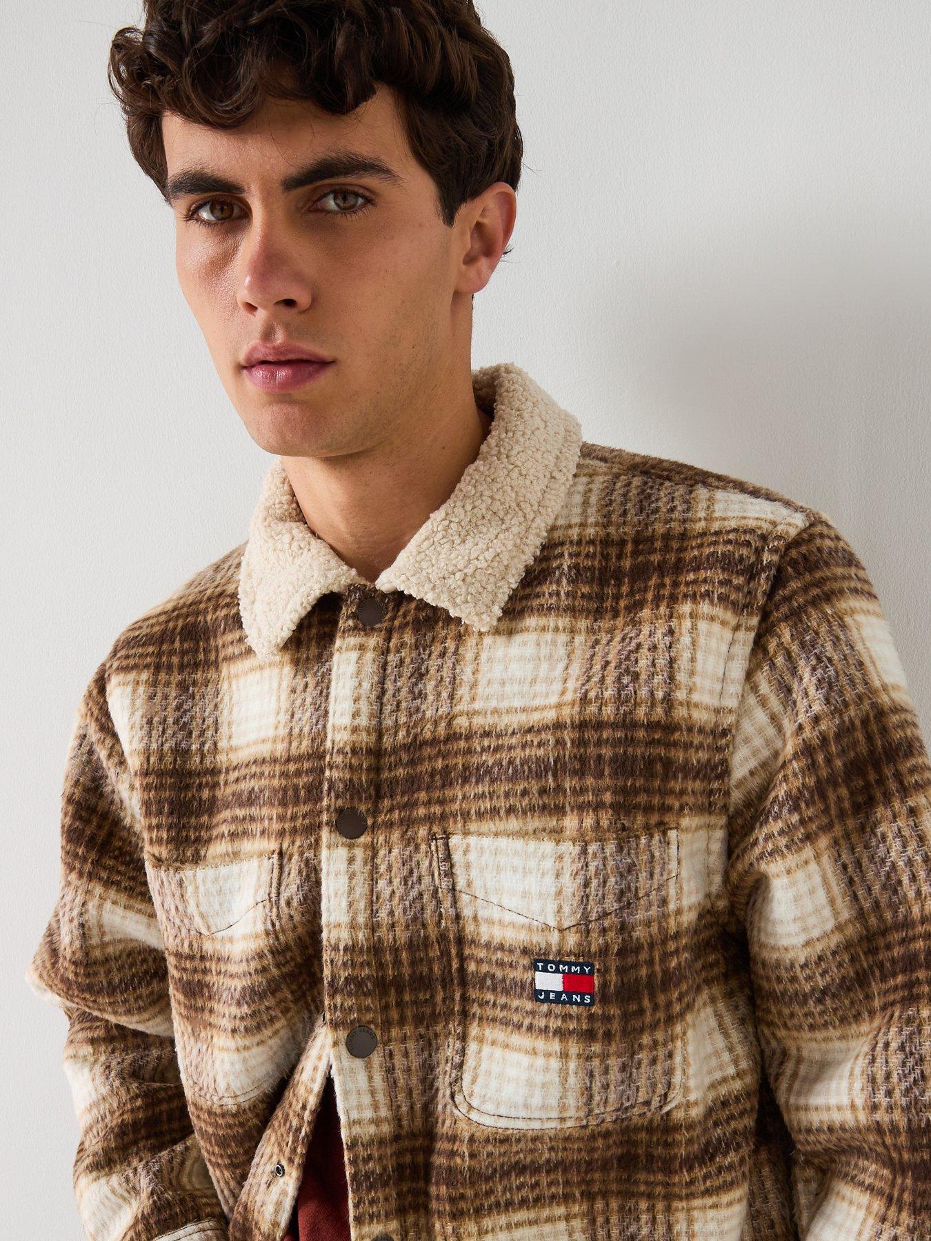 Image 4 of 6 of Tommy Jeans Check Teddy Overshirt - Brown