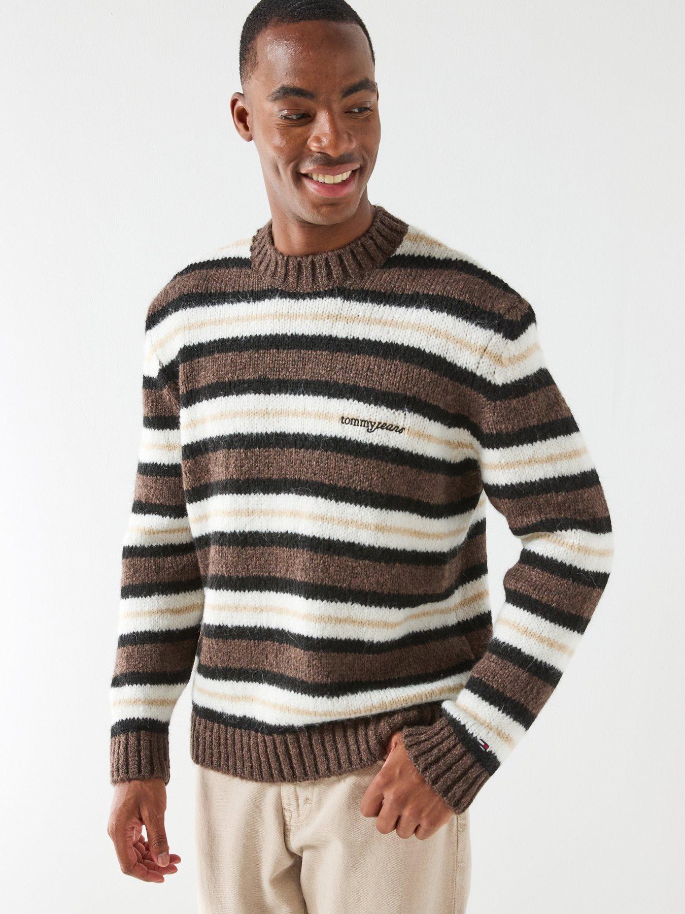 Image 1 of 6 of Tommy Jeans Regular Fit Cosy Stripe Knitted Jumper - Brown