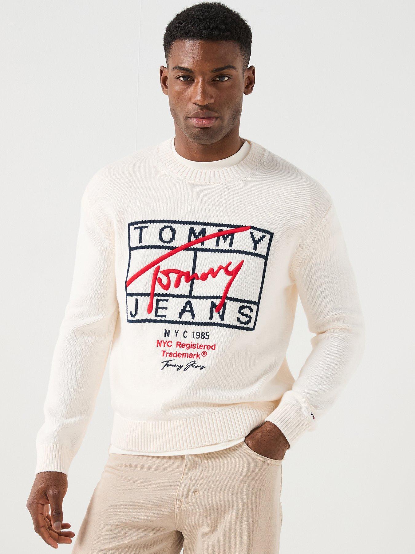 Image 1 of 6 of Tommy Jeans Regular Fit Signature Knitted Jumper - White