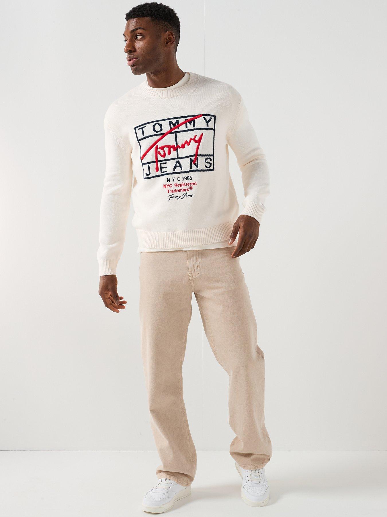 Image 3 of 6 of Tommy Jeans Regular Fit Signature Knitted Jumper - White