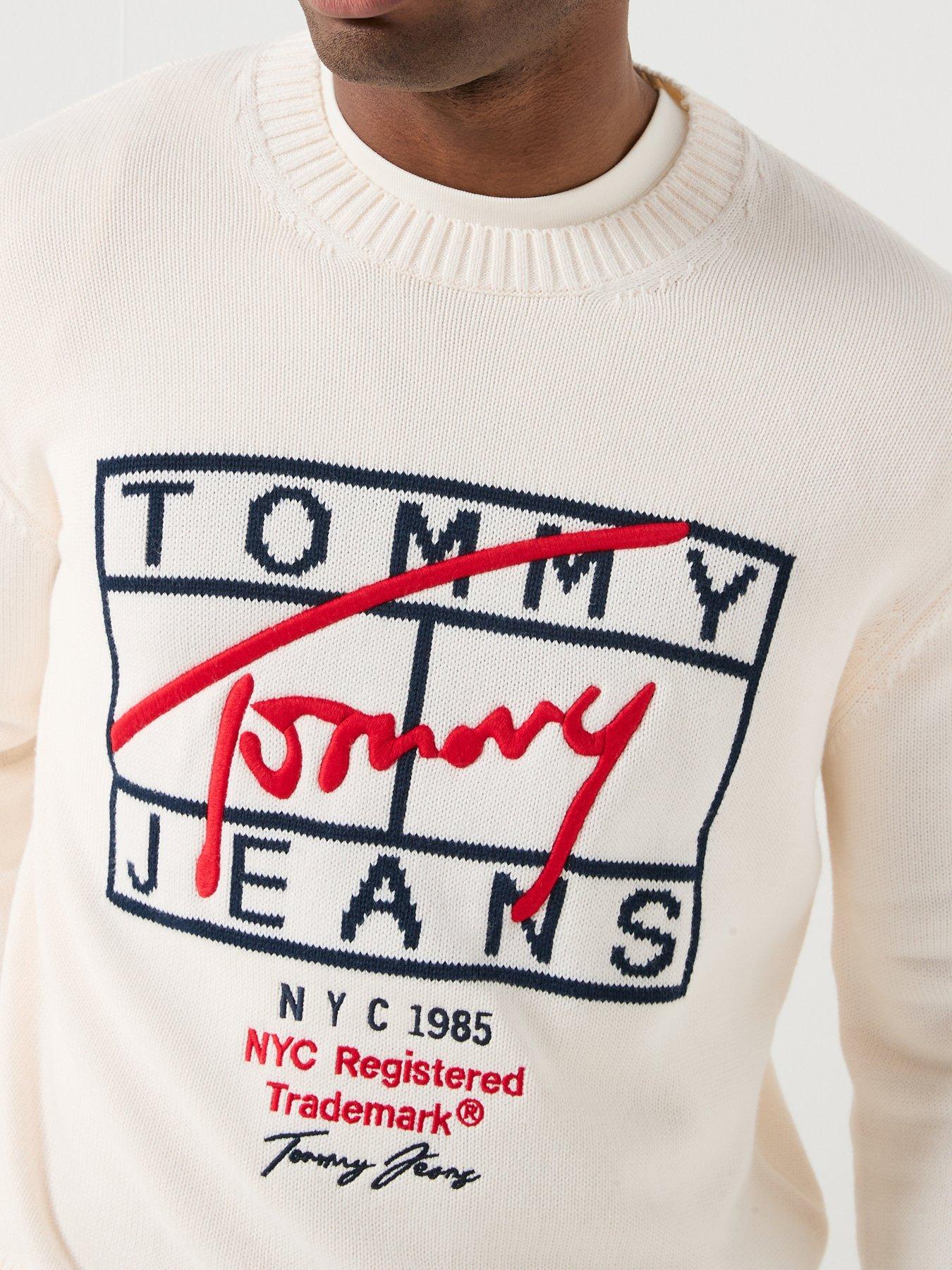 Image 4 of 6 of Tommy Jeans Regular Fit Signature Knitted Jumper - White