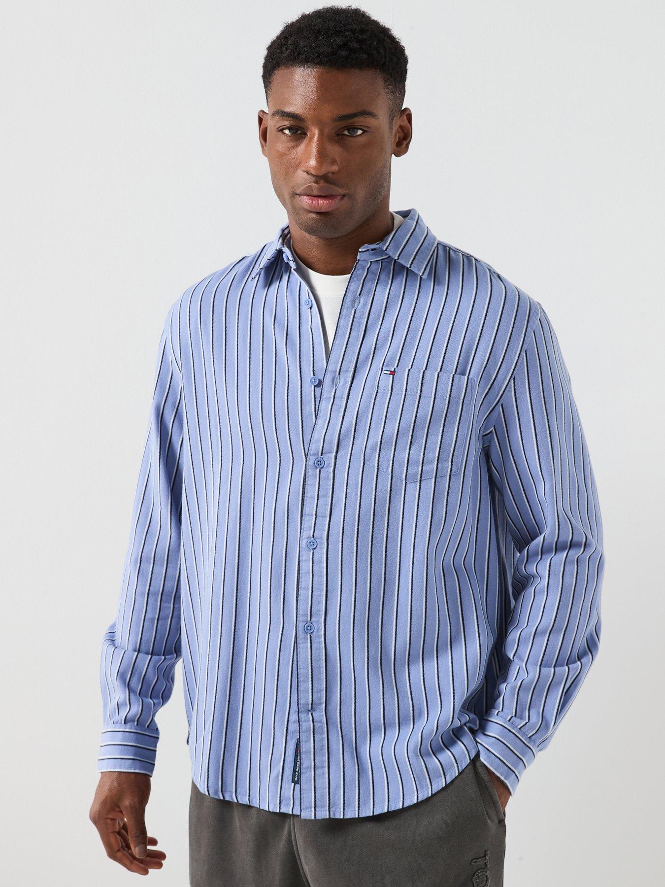 Image 1 of 6 of Tommy Jeans Stripe Twill Shirt - Light Blue