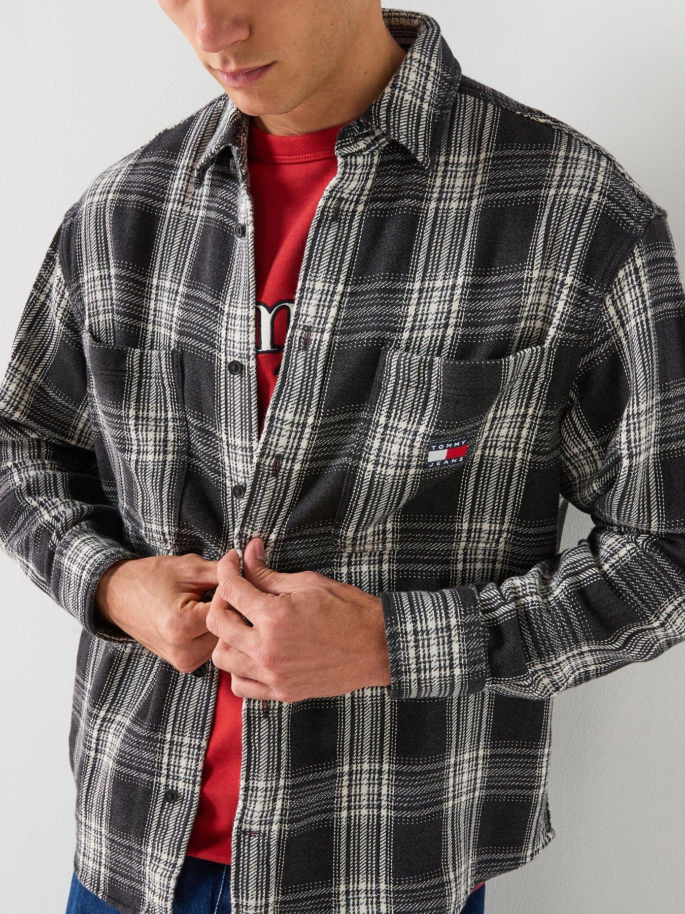 Image 4 of 5 of Tommy Jeans Relaxed Fit Check Brushed Overshirt - Black