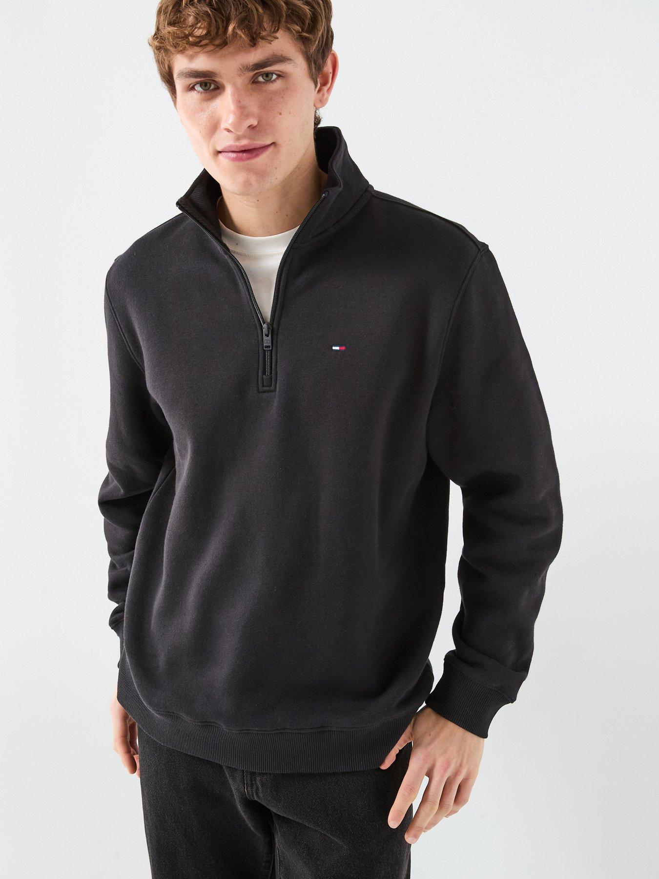 Image 1 of 5 of Tommy Jeans Regular Fleece Quarter Zip Sweatshirt - Black