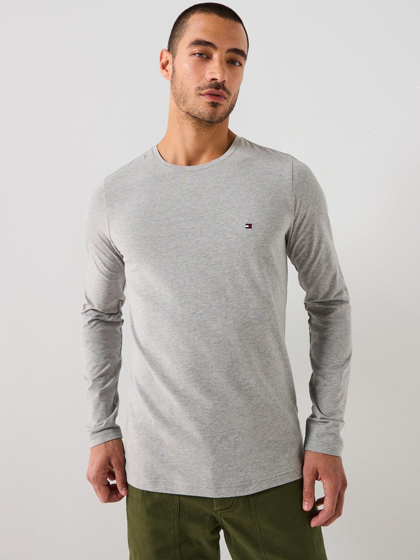 Image 5 of 5 of Tommy Hilfiger Stretch Slim Fit Long Sleeve T-Shirt - Light Grey