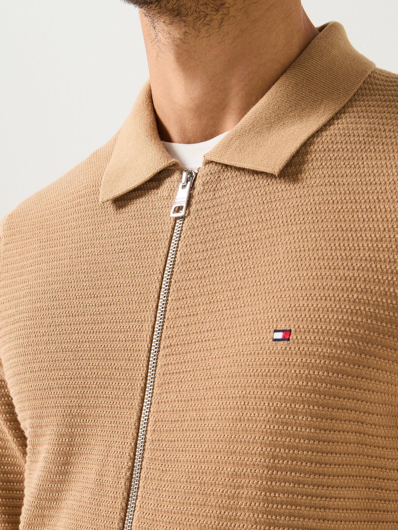 Image 4 of 5 of Tommy Hilfiger Structure Zip Thru Knitted Jumper - Beige