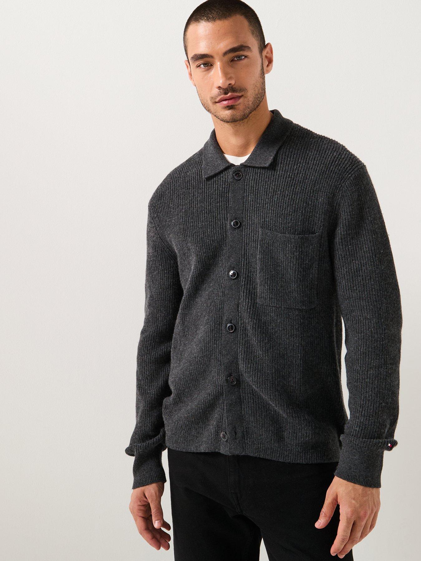Image 1 of 6 of Tommy Hilfiger Fisherman Rib Knitted Cardigan - Dark Grey