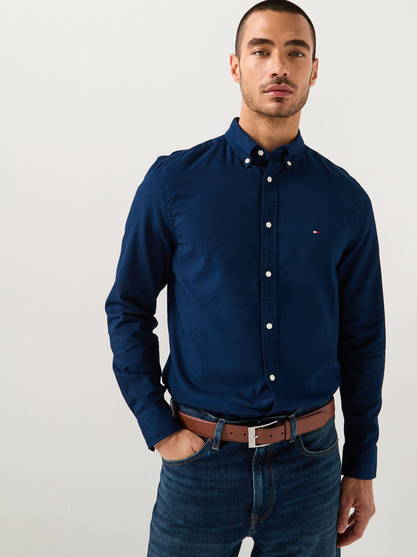  image of tommy-hilfiger-flex-dobby-slim-fit-shirt-navy