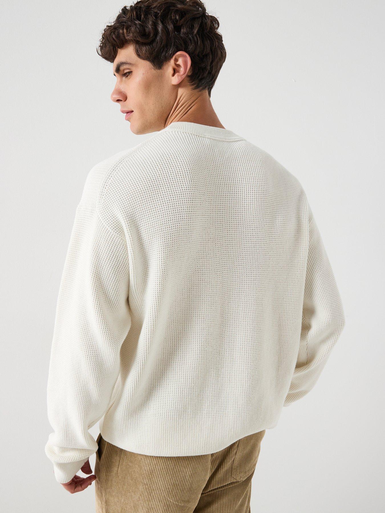  image of calvin-klein-jeans-cotton-waffle-knitted-jumper-cream