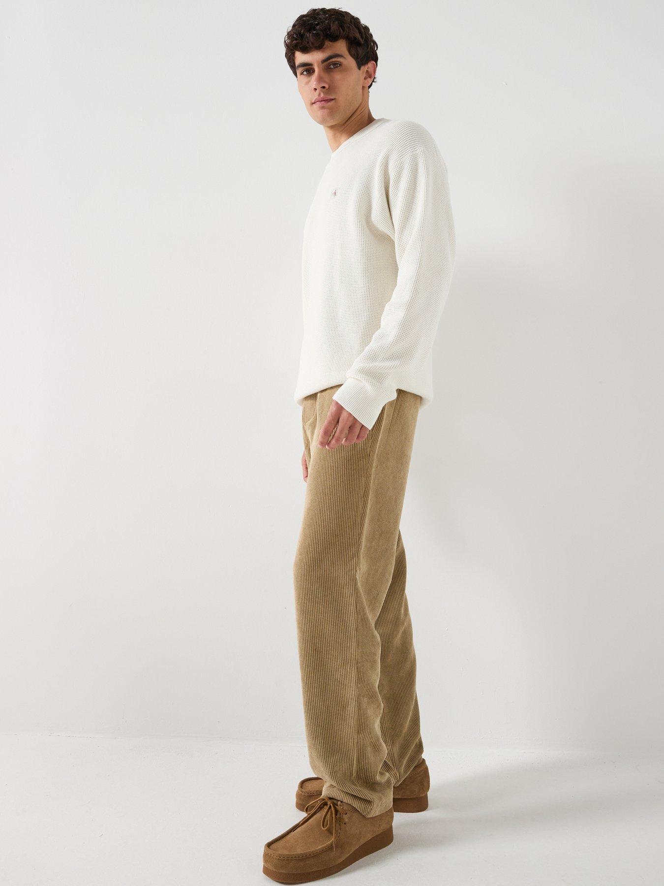  image of calvin-klein-jeans-cotton-waffle-knitted-jumper-cream