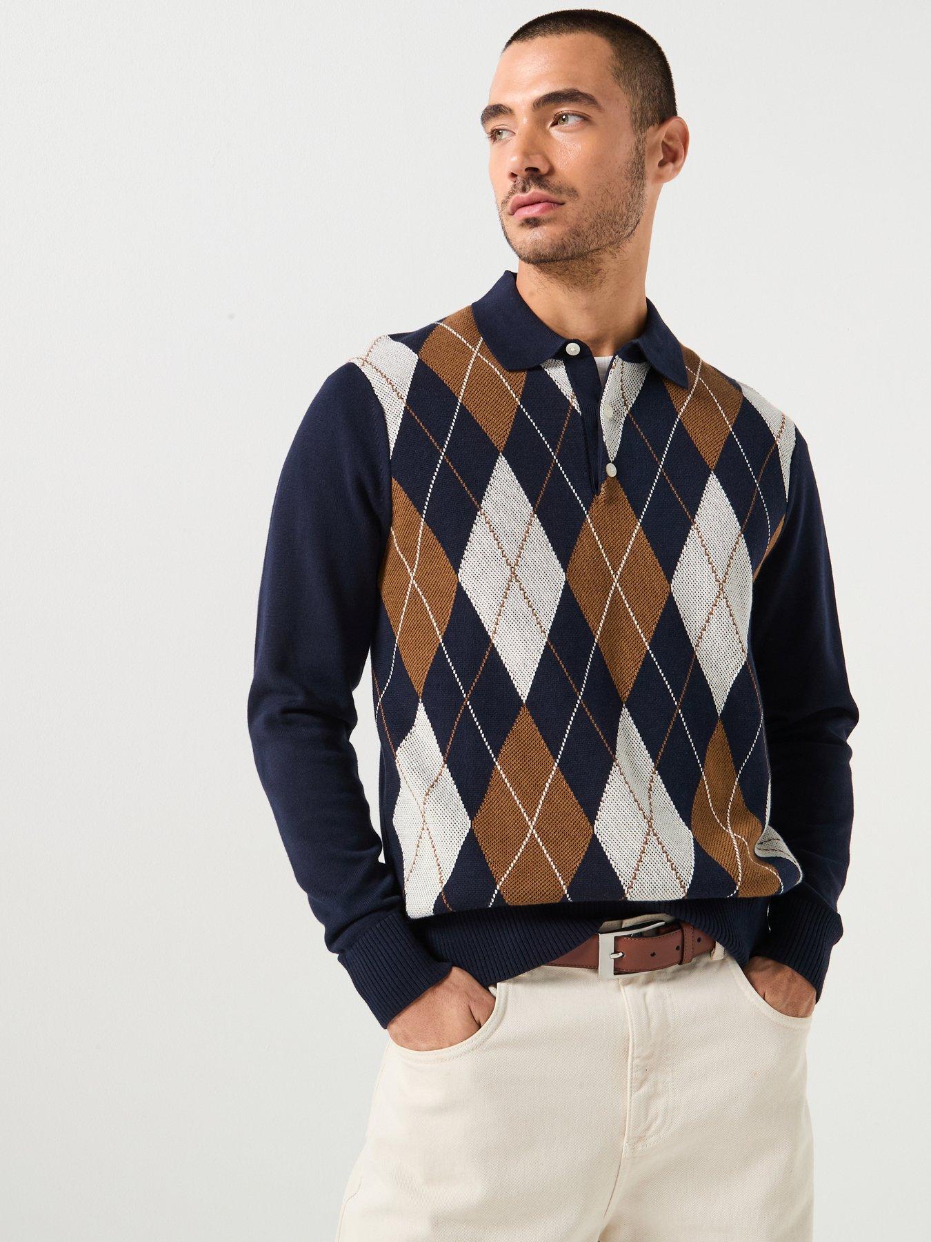 Tommy Hilfiger Argyle Long Sleeve Rugby Knitted Jumper - Navy