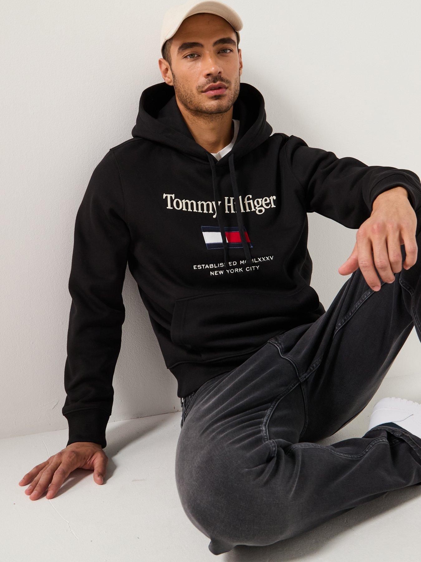  image of tommy-hilfiger-embroidered-large-flag-overhead-hoodie-black