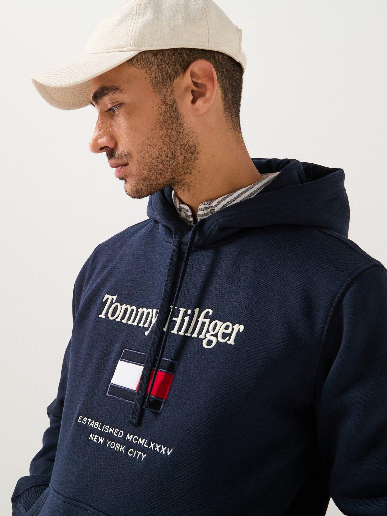 Image 4 of 6 of Tommy Hilfiger Embroidered Large Flag Overhead Hoodie - Navy