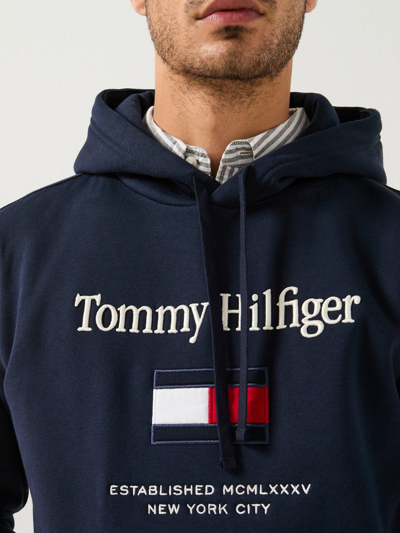 Image 6 of 6 of Tommy Hilfiger Embroidered Large Flag Overhead Hoodie - Navy