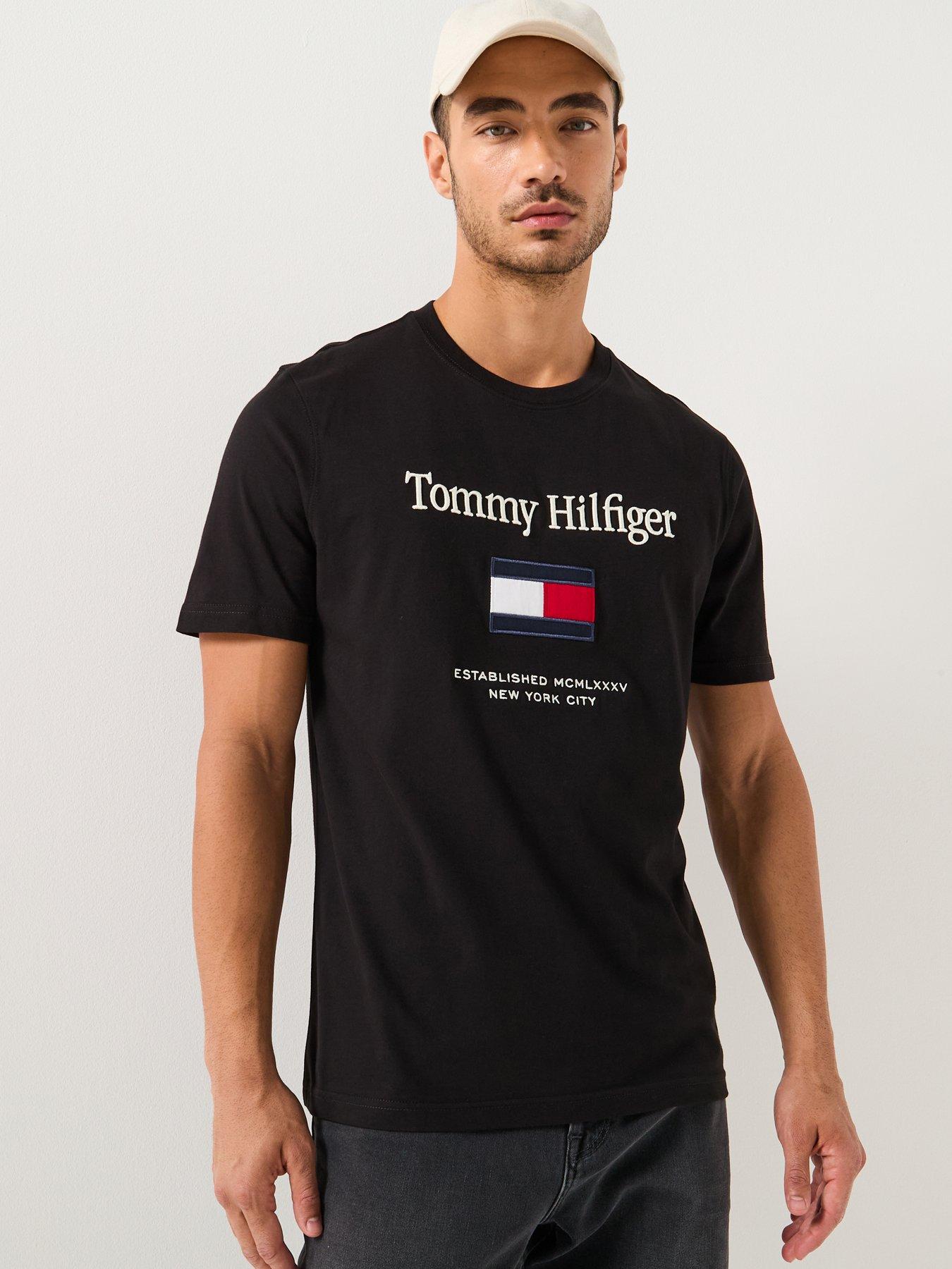  image of tommy-hilfiger-embroidered-large-flag-t-shirt-black