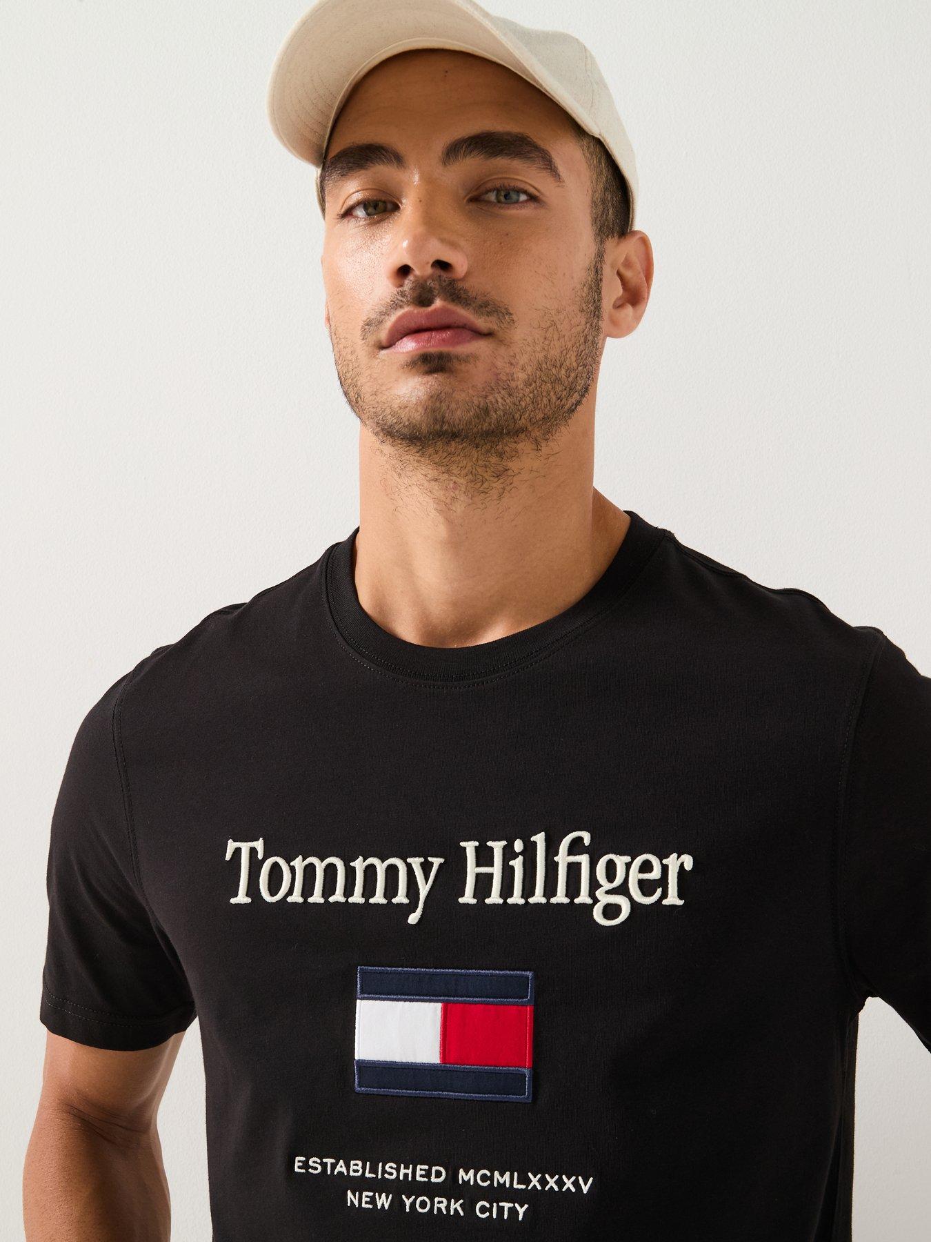  image of tommy-hilfiger-embroidered-large-flag-t-shirt-black