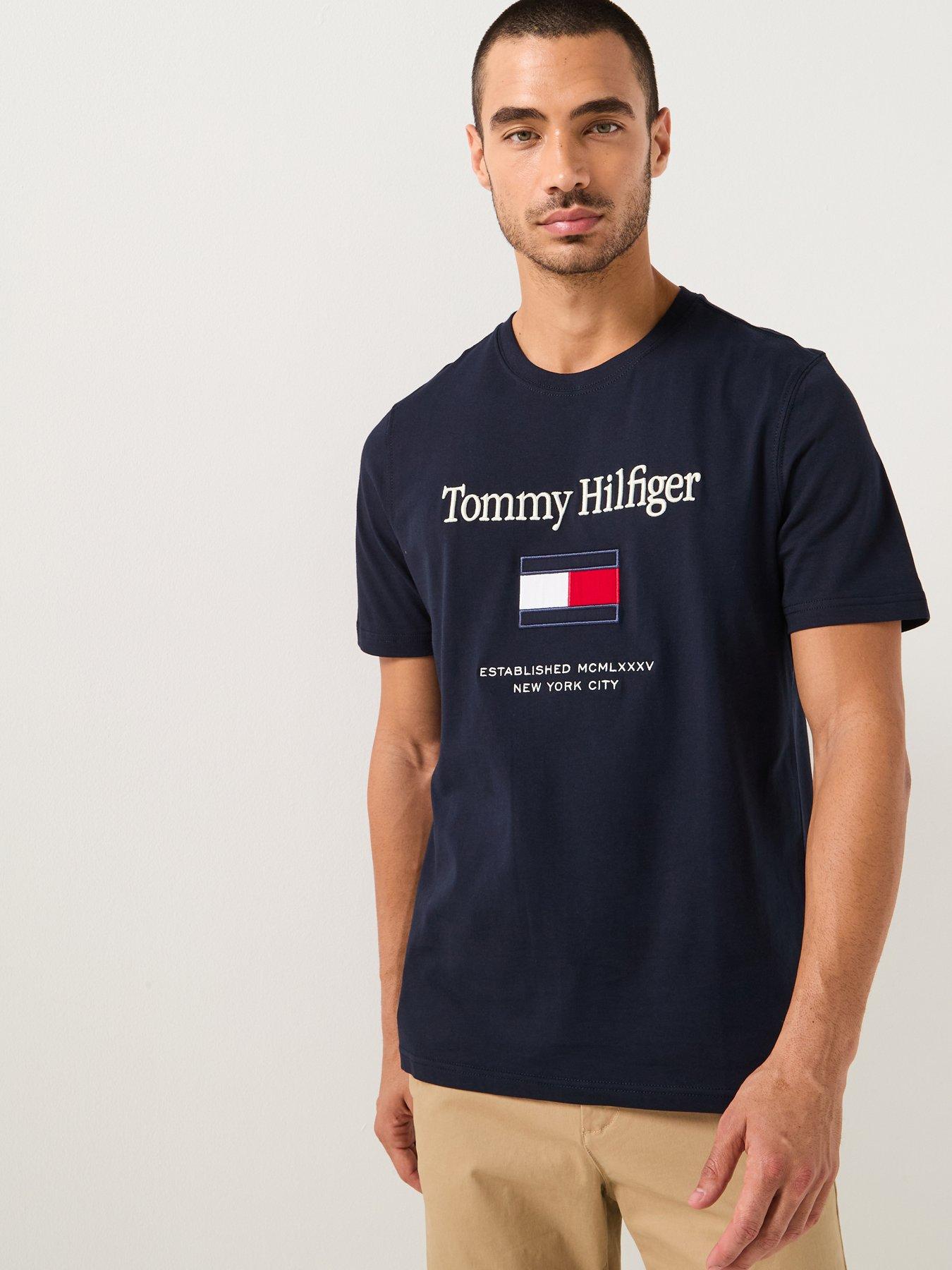Tommy Hilfiger Embroidered Large Logo Print Flag T-Shirt - Navy