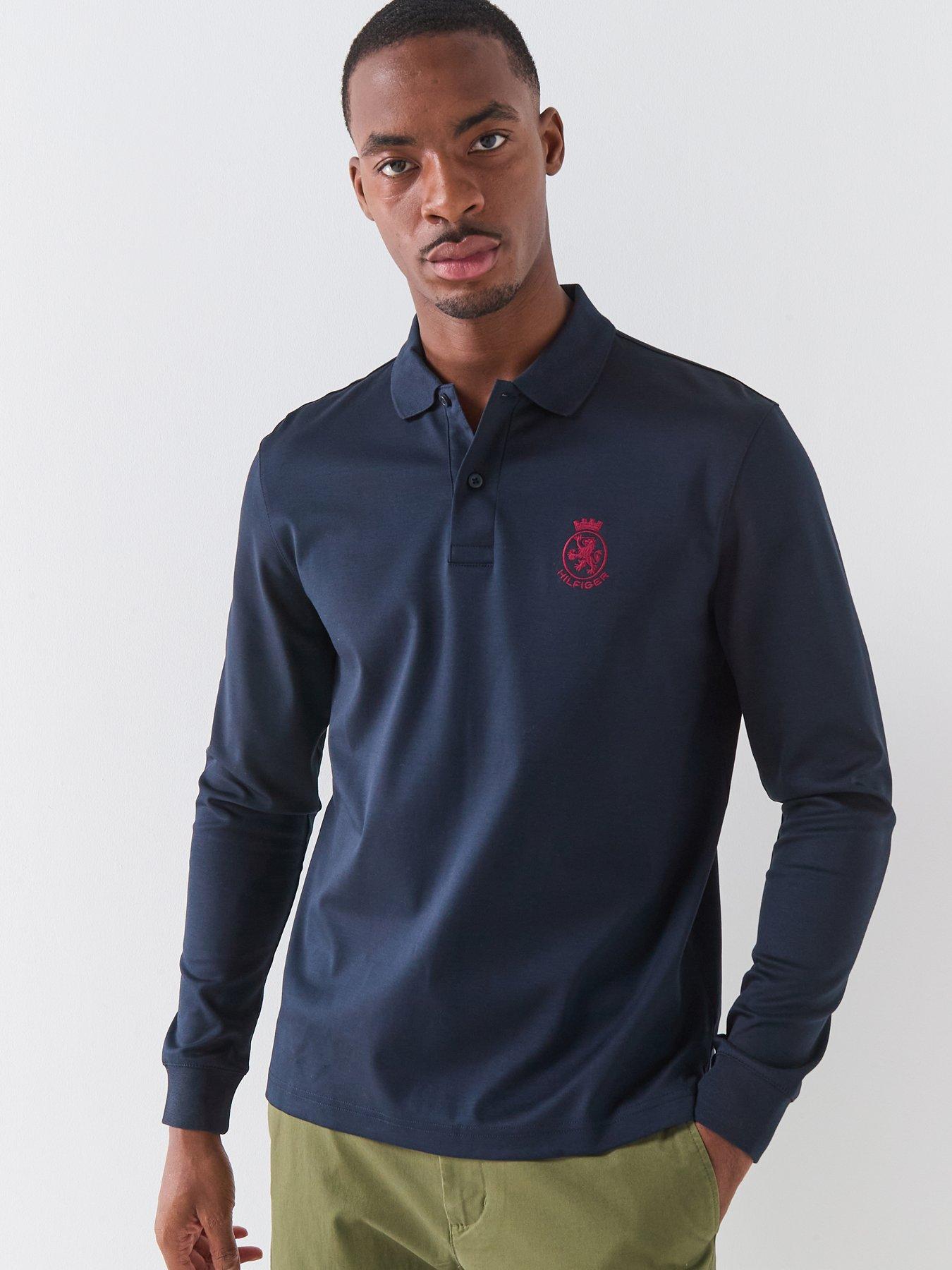Tommy Hilfiger Crest Logo Interlock Long Sleeve Polo Shirt - Navy