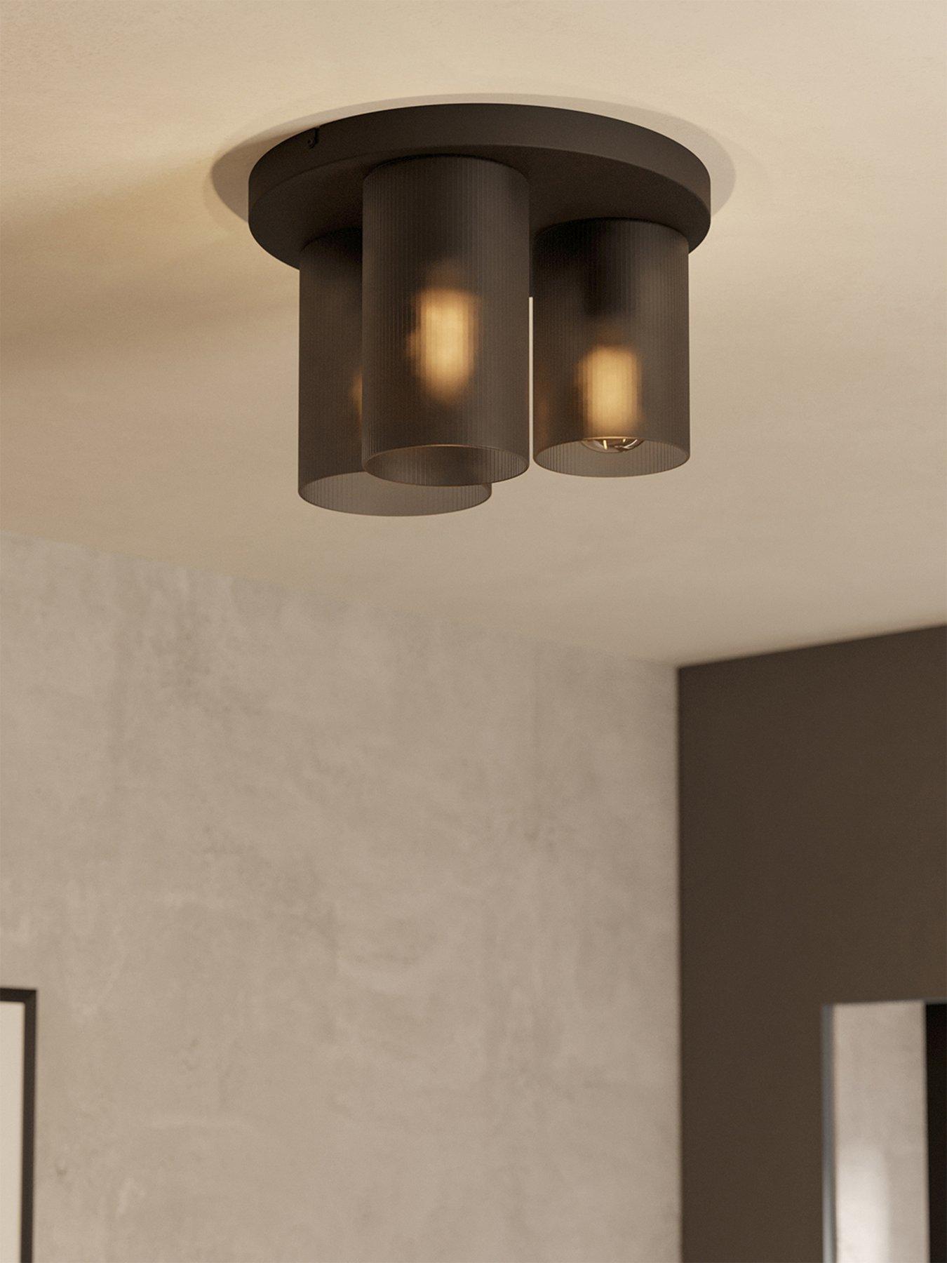 undefined Colomera Black Glass & Steel Flush Mount Ceiling Light