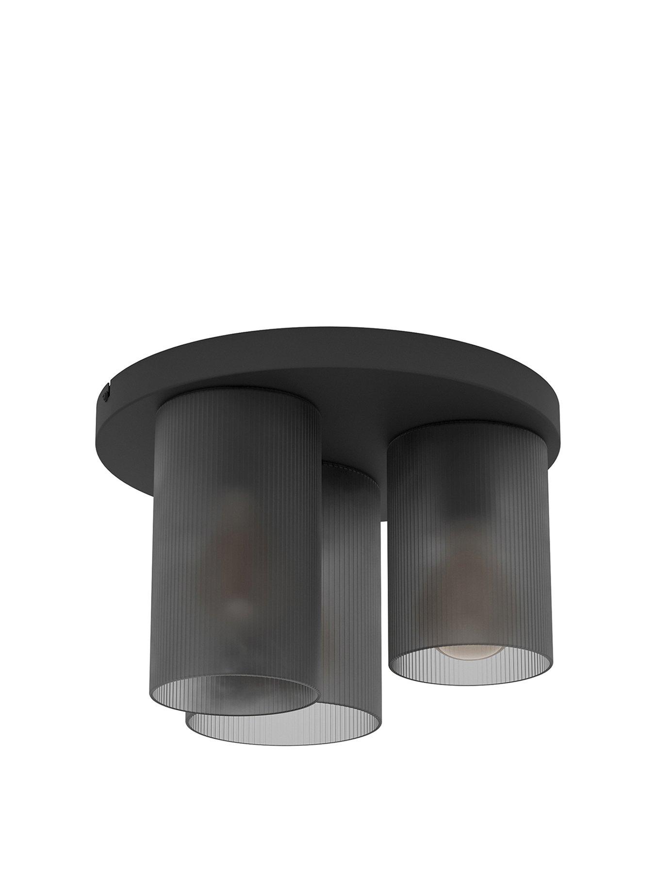 Image 2 of 5 of Eglo Colomera Black Glass &amp; Steel Flush Mount Ceiling Light - Black