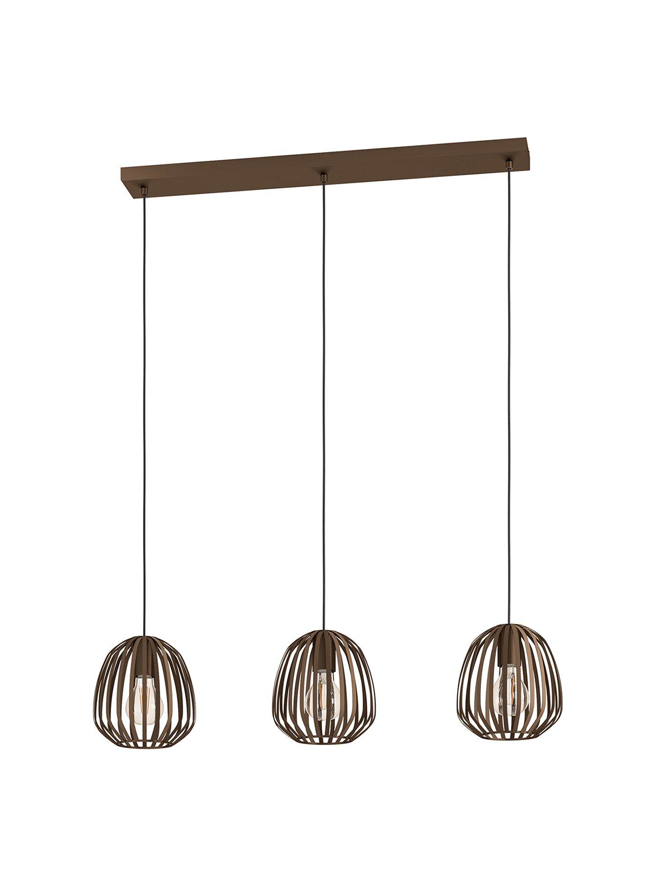 Image 2 of 5 of Eglo Espinal Bronze Steel Caged Style Contemporary 3 Light Pendant - Bronze