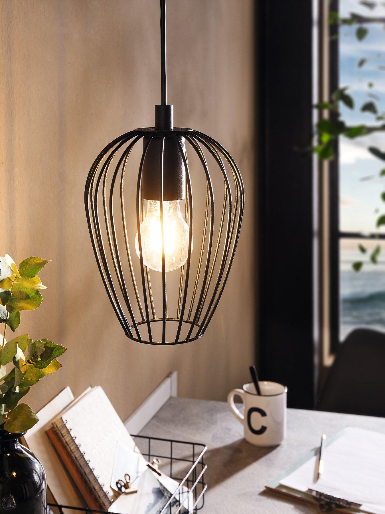 undefined Newtown Black Vintage Caged Hanging Single Pendant Light - Black