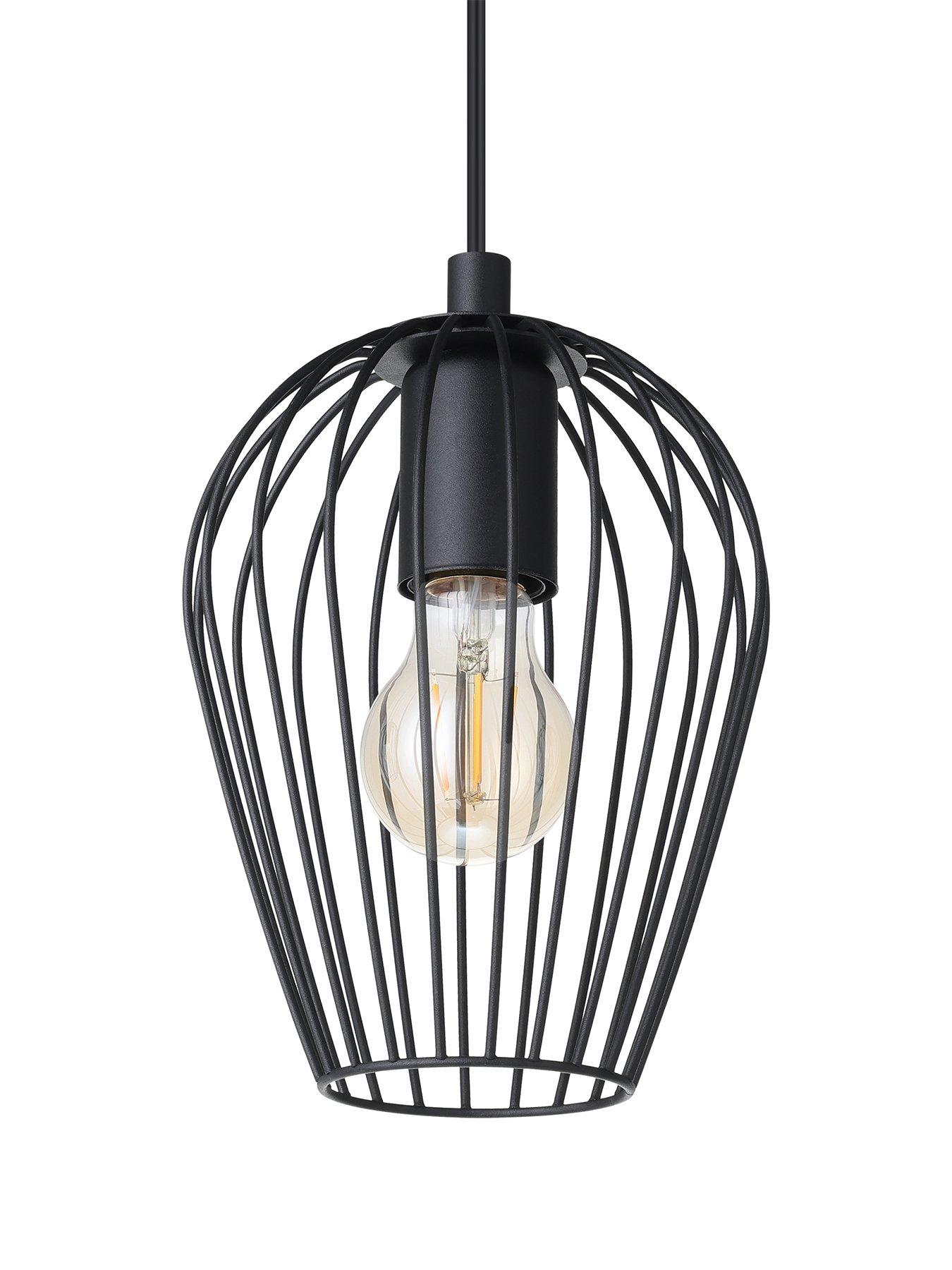 Image 4 of 4 of Eglo Newtown Black Vintage Caged Hanging 3-light Pendant Light - Black