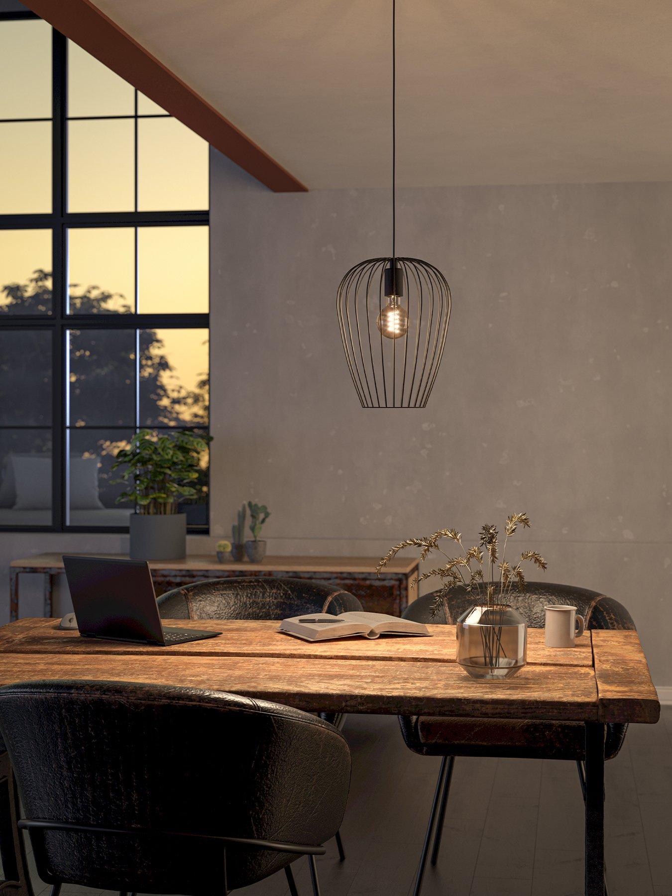 undefined Newtown Black Vintage Caged Hanging Single Pendant Light - Black