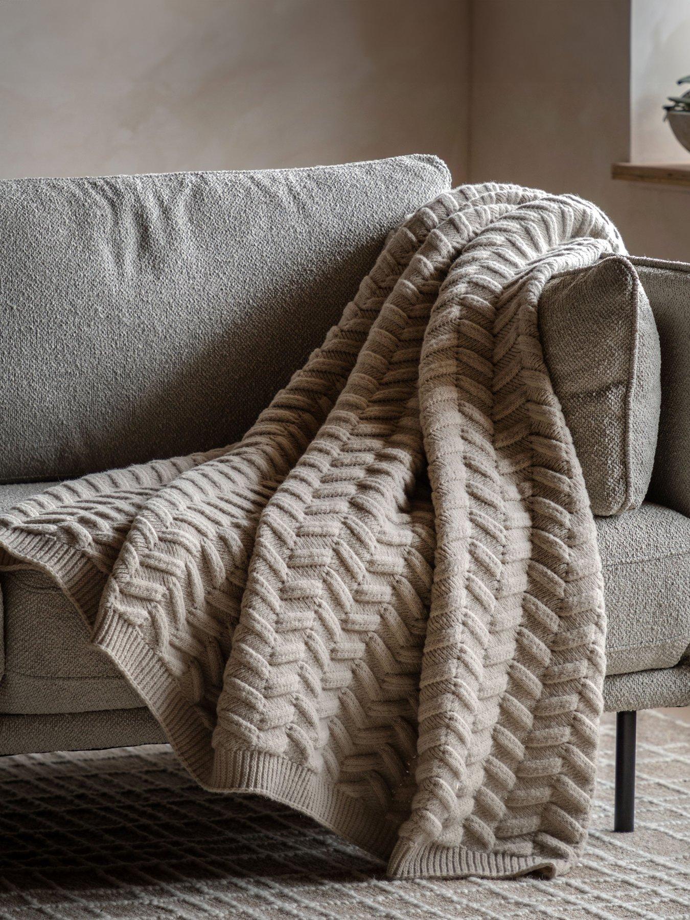undefined Herringbone Woven Knit Throw Natural 1300x1700mm